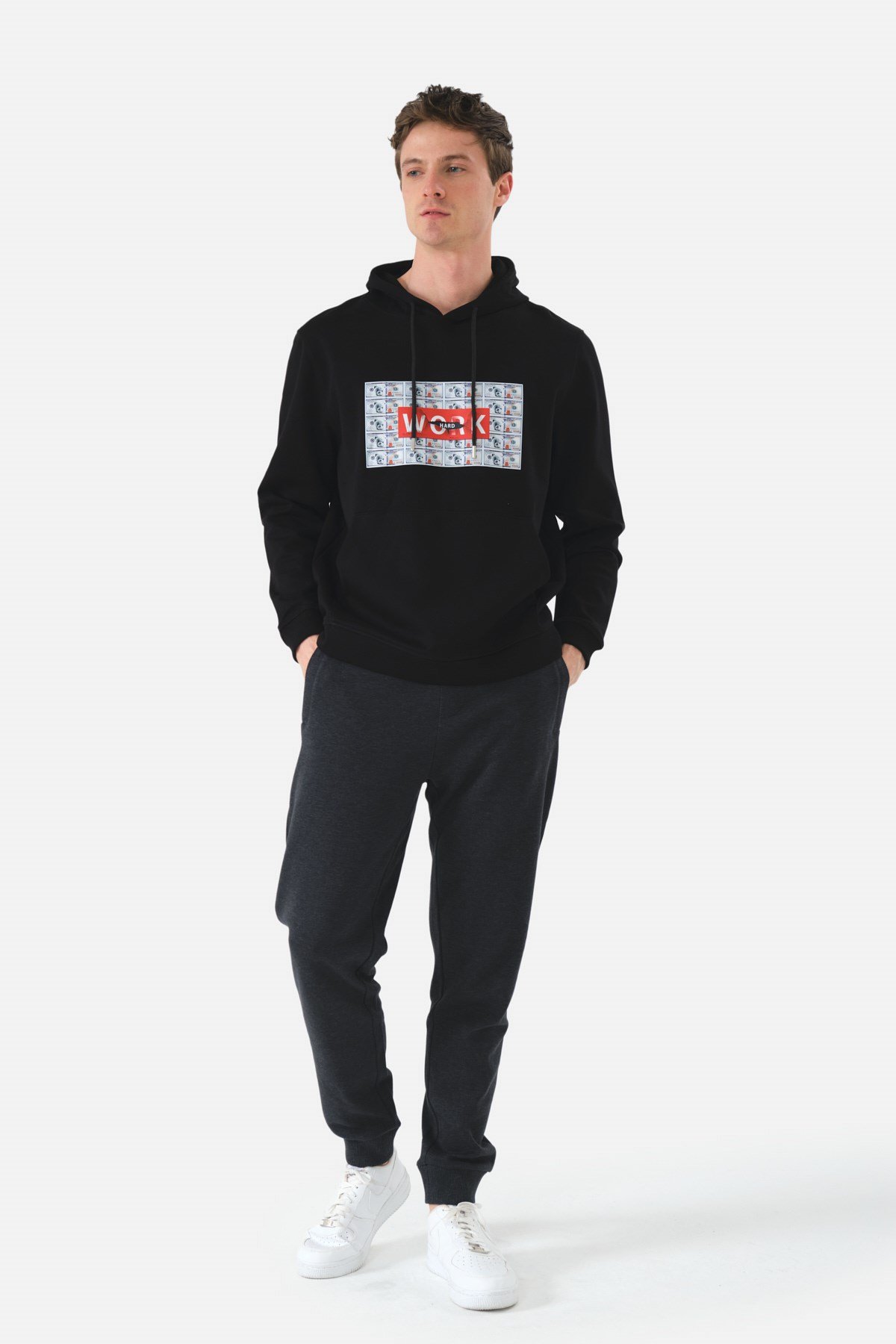 John Frank Cool Siyah Kapüşonlu Sweatshirt - Work