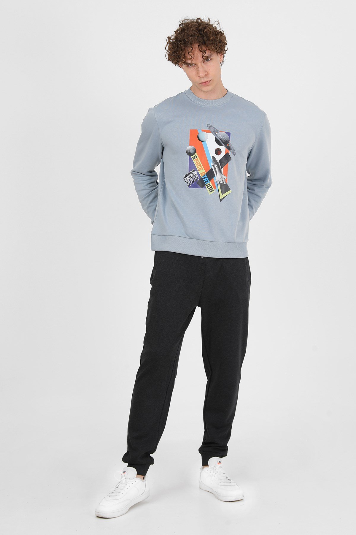 JOHN FRANK COOL SWEATSHIRT ACIK MAVI