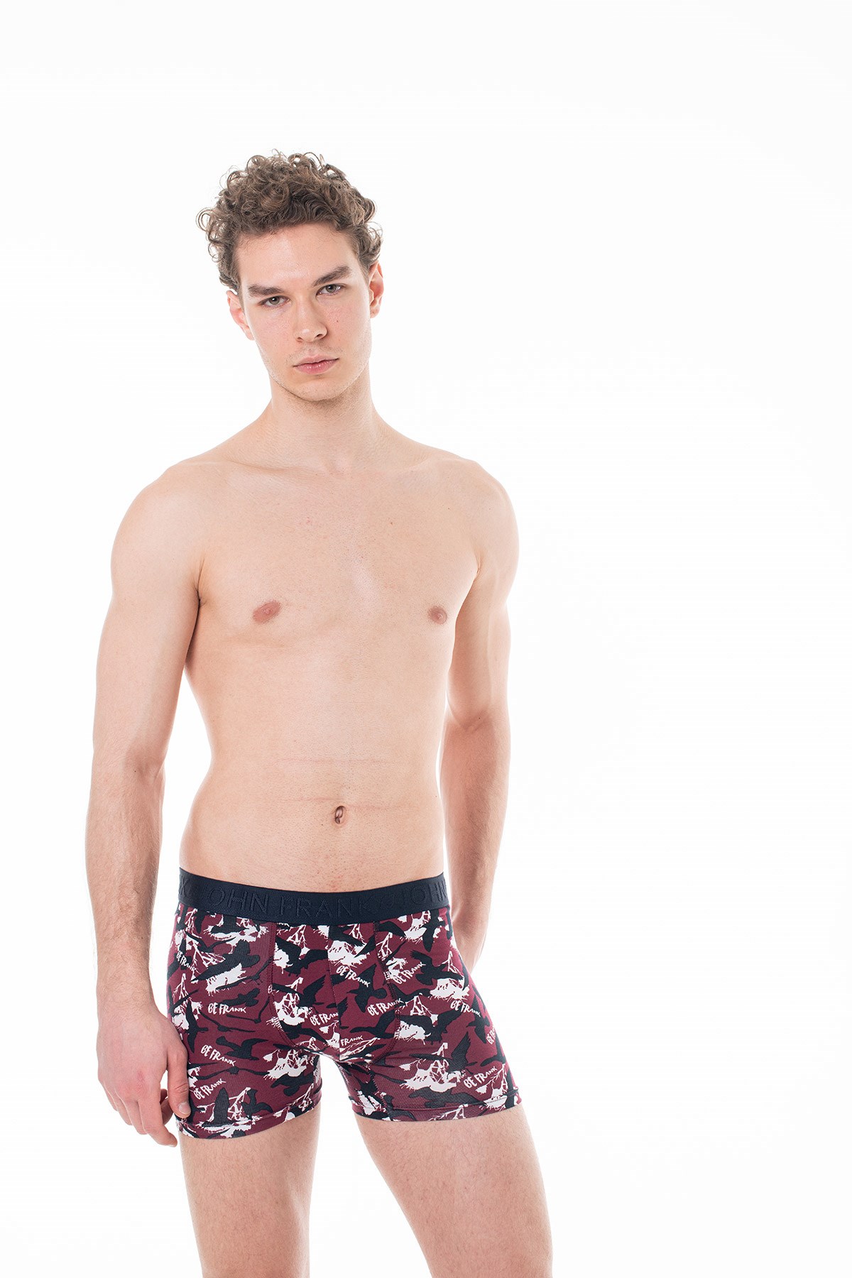 JOHN FRANK DİJİTAL BASKILI BOXER BORDO