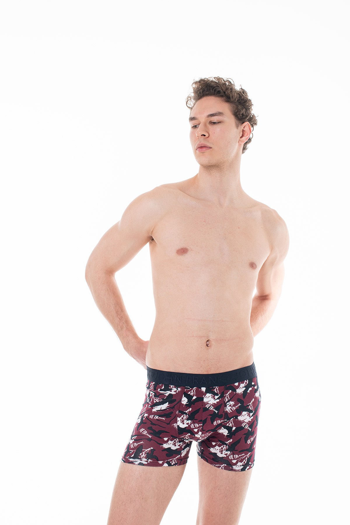 JOHN FRANK DİJİTAL BASKILI BOXER BORDO