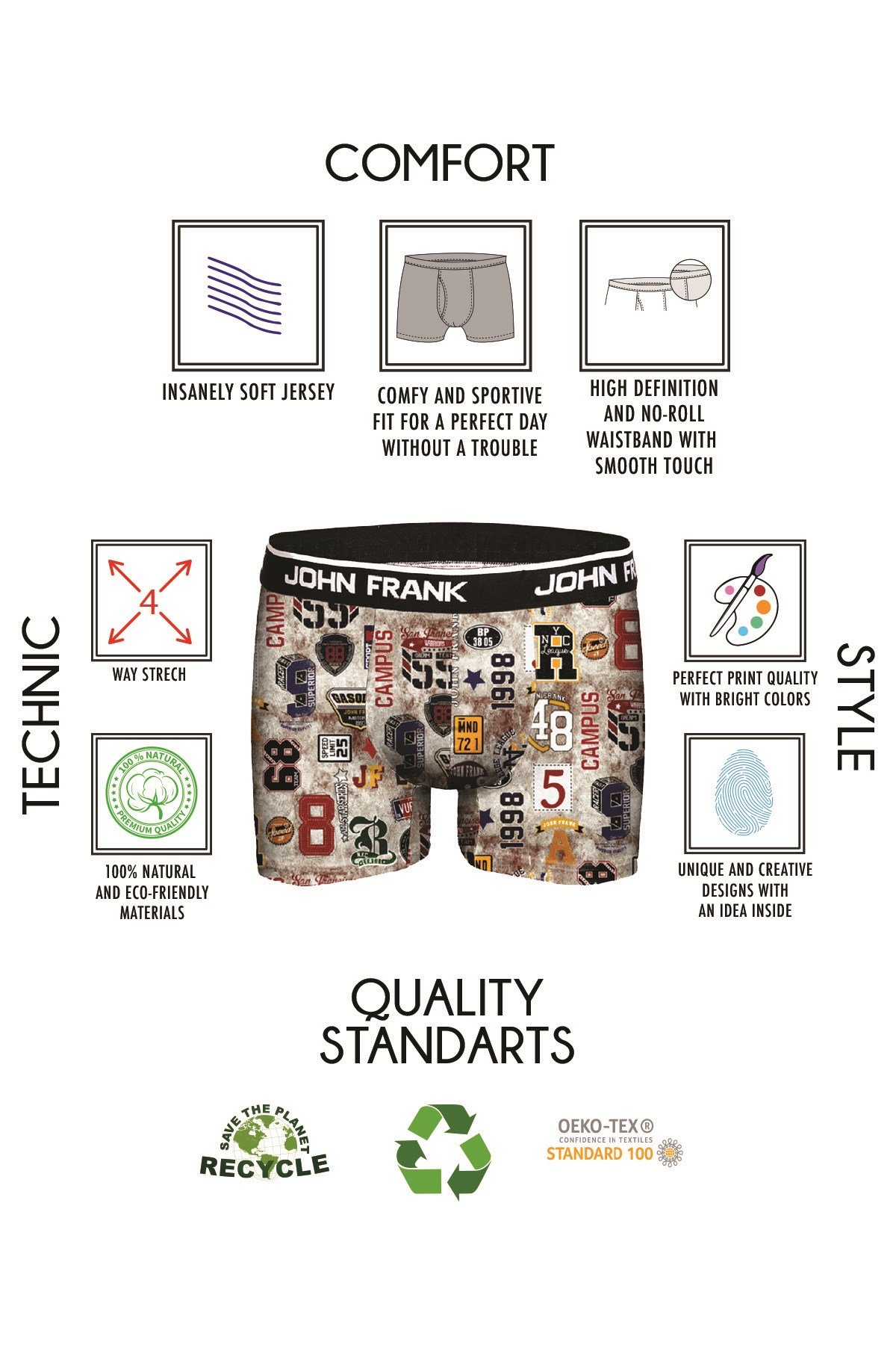 JOHN FRANK DİJİTAL BASKILI BOXER MULTICOLOR