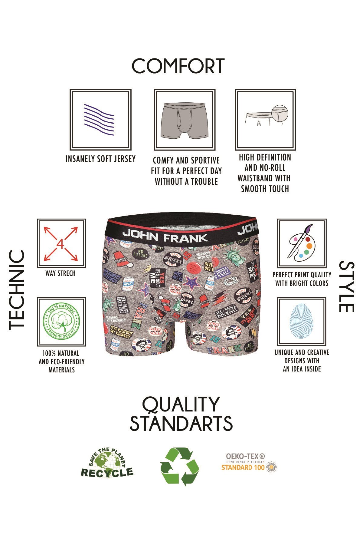 JOHN FRANK DİJİTAL BASKILI BOXER MULTICOLOR