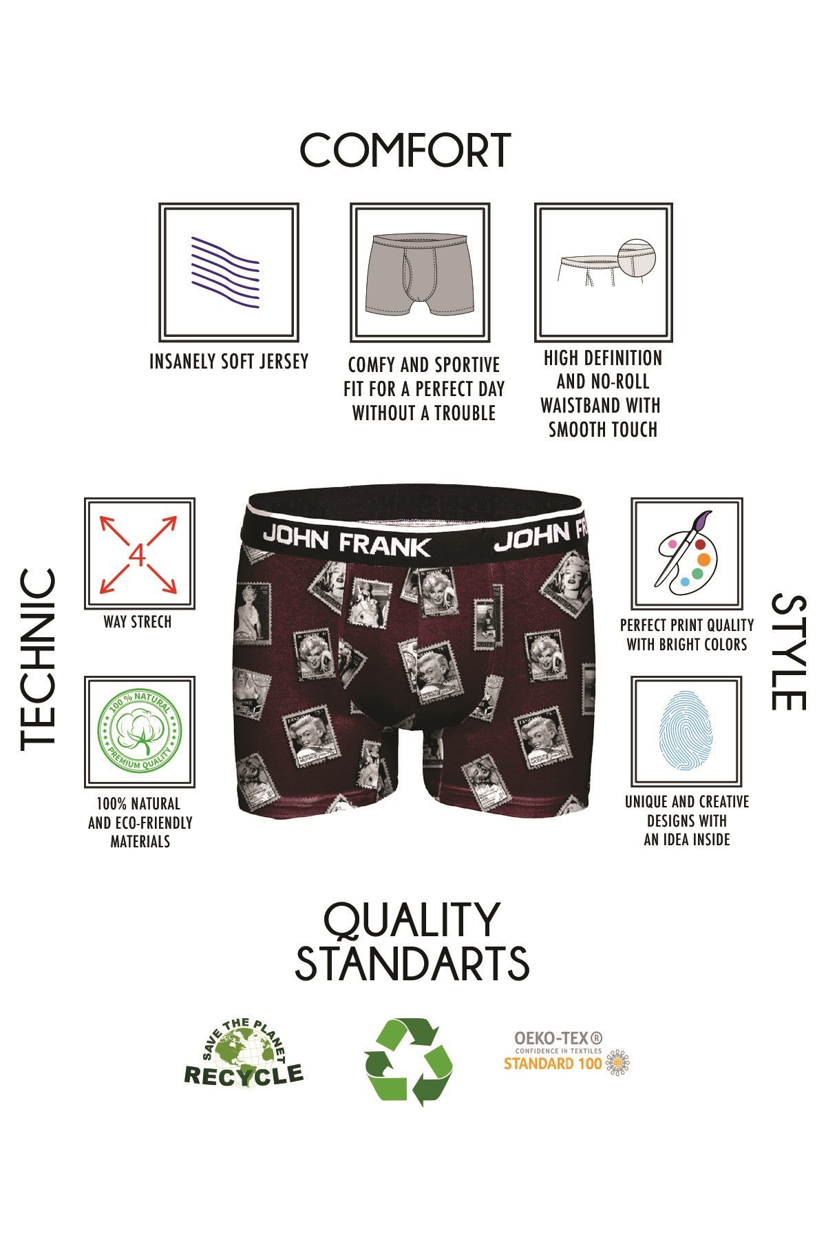 JOHN FRANK DİJİTAL BASKILI BOXER MULTICOLOR
