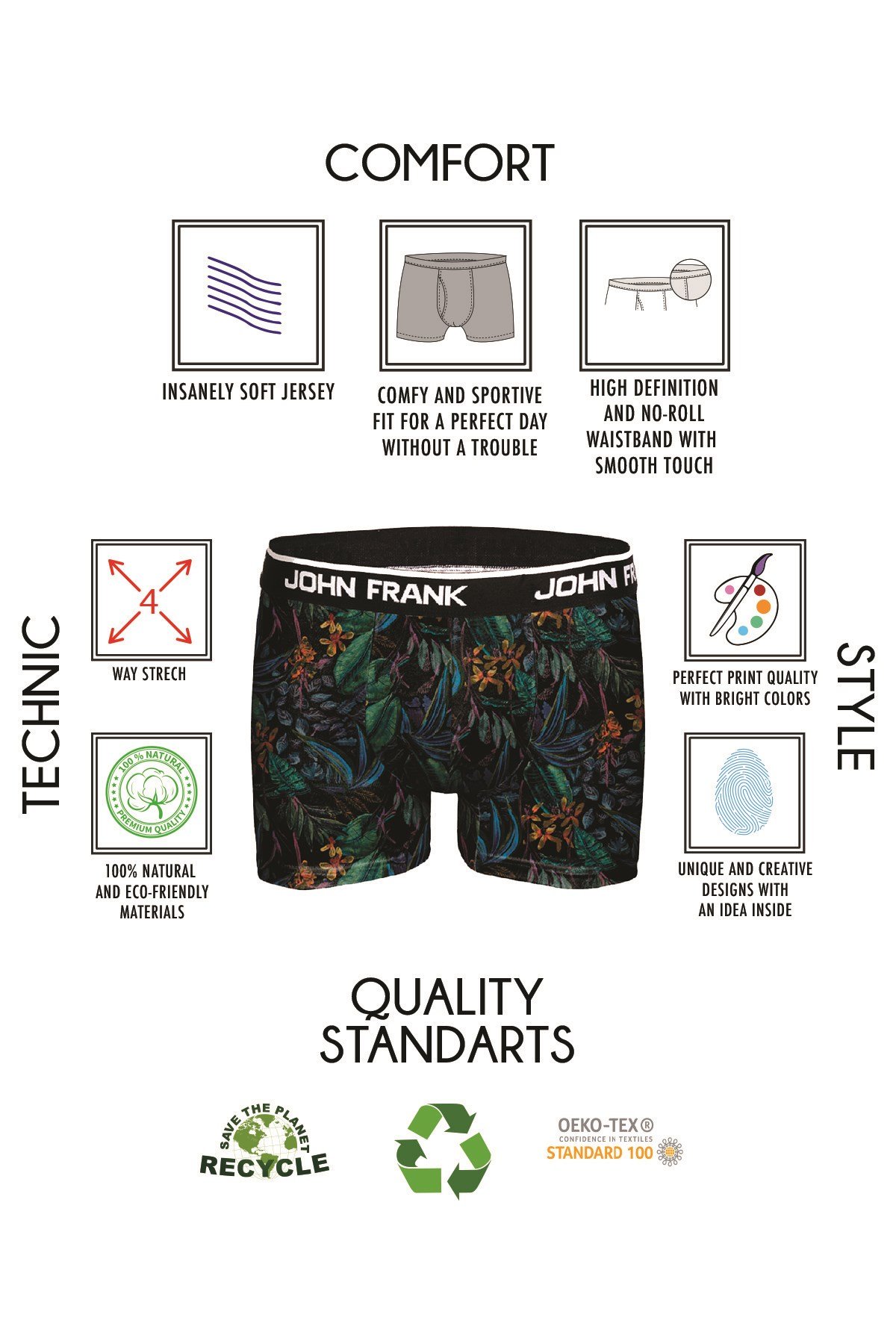JOHN FRANK DİJİTAL BASKILI BOXER MULTICOLOR