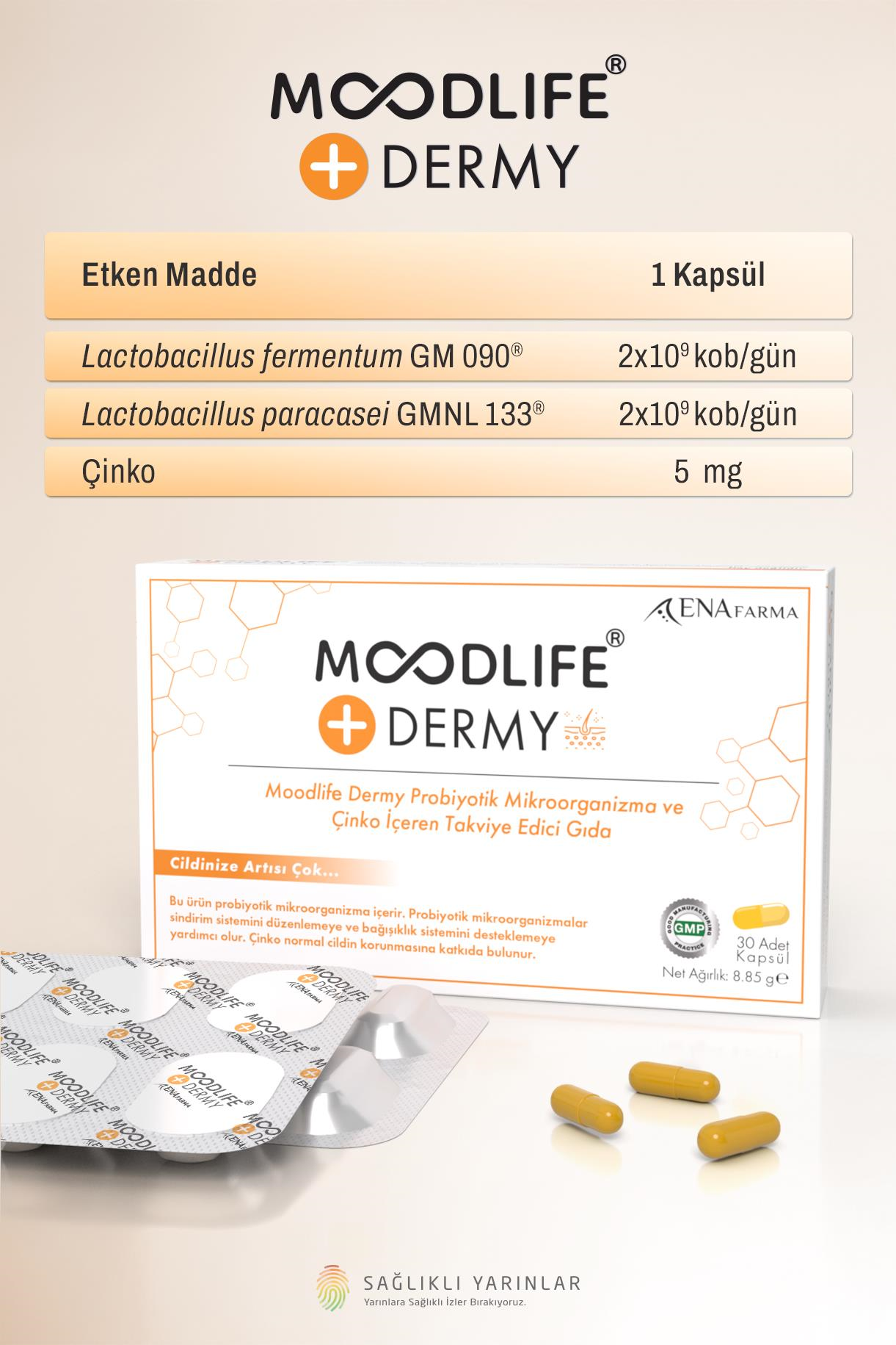 Moodlife Dermy Cilt için Probiyotik Destek 30 Kapsül