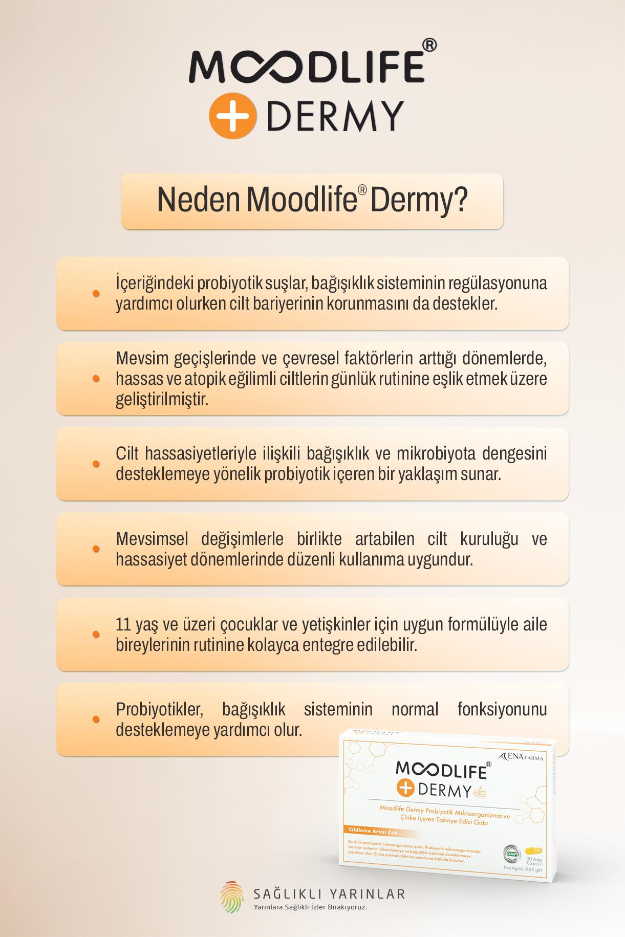 Moodlife Dermy Cilt için Probiyotik Destek 30 Kapsül