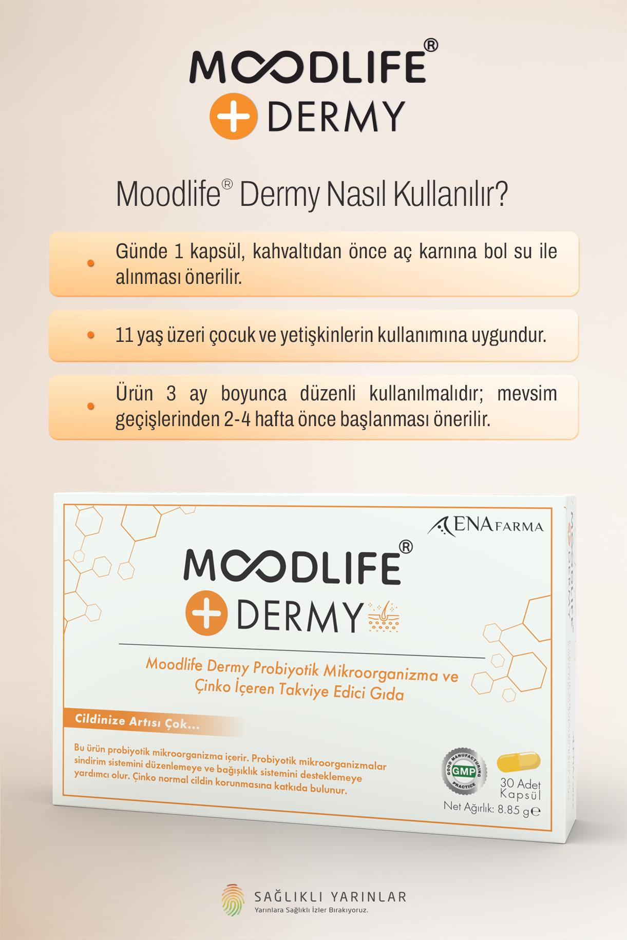 Moodlife Dermy Cilt için Probiyotik Destek 30 Kapsül