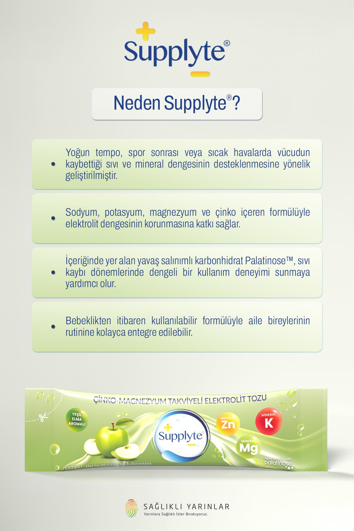 Supplyte Elma Aromalı Elektrolit Tozu 12 gr  8 adet