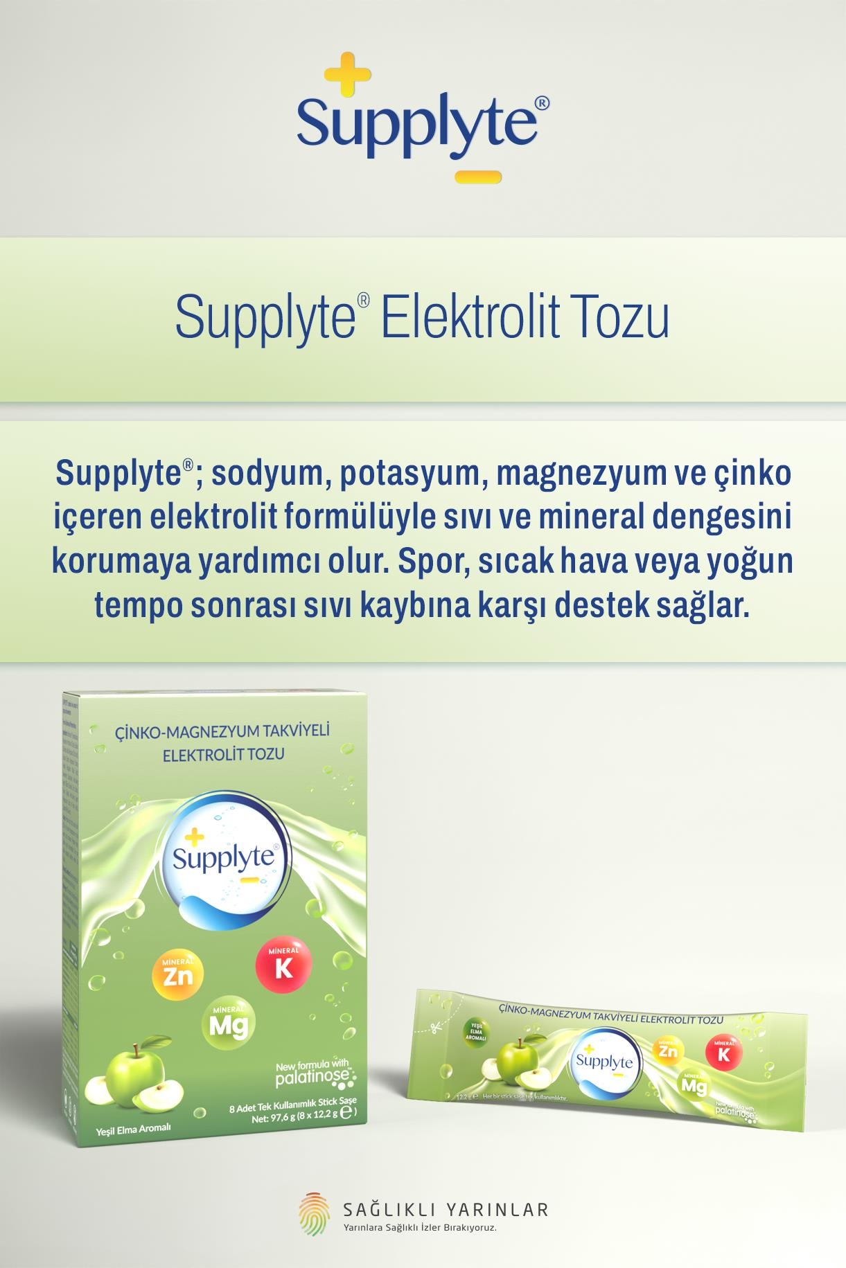 Supplyte Elma Aromalı Elektrolit Tozu 12 gr  8 adet