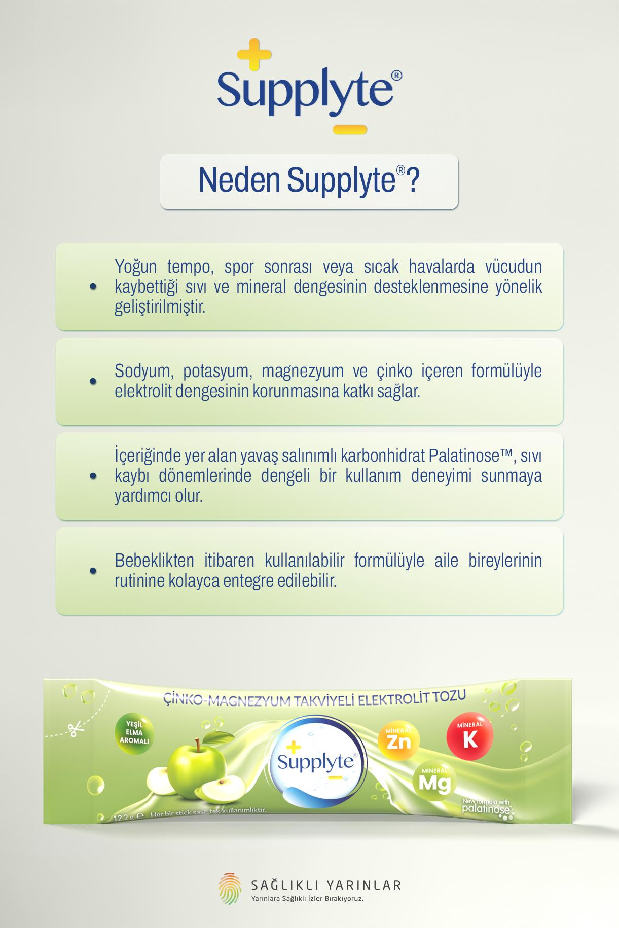 Supplyte Elma Aromalı Elektrolit Tozu 12 gr  8 adet