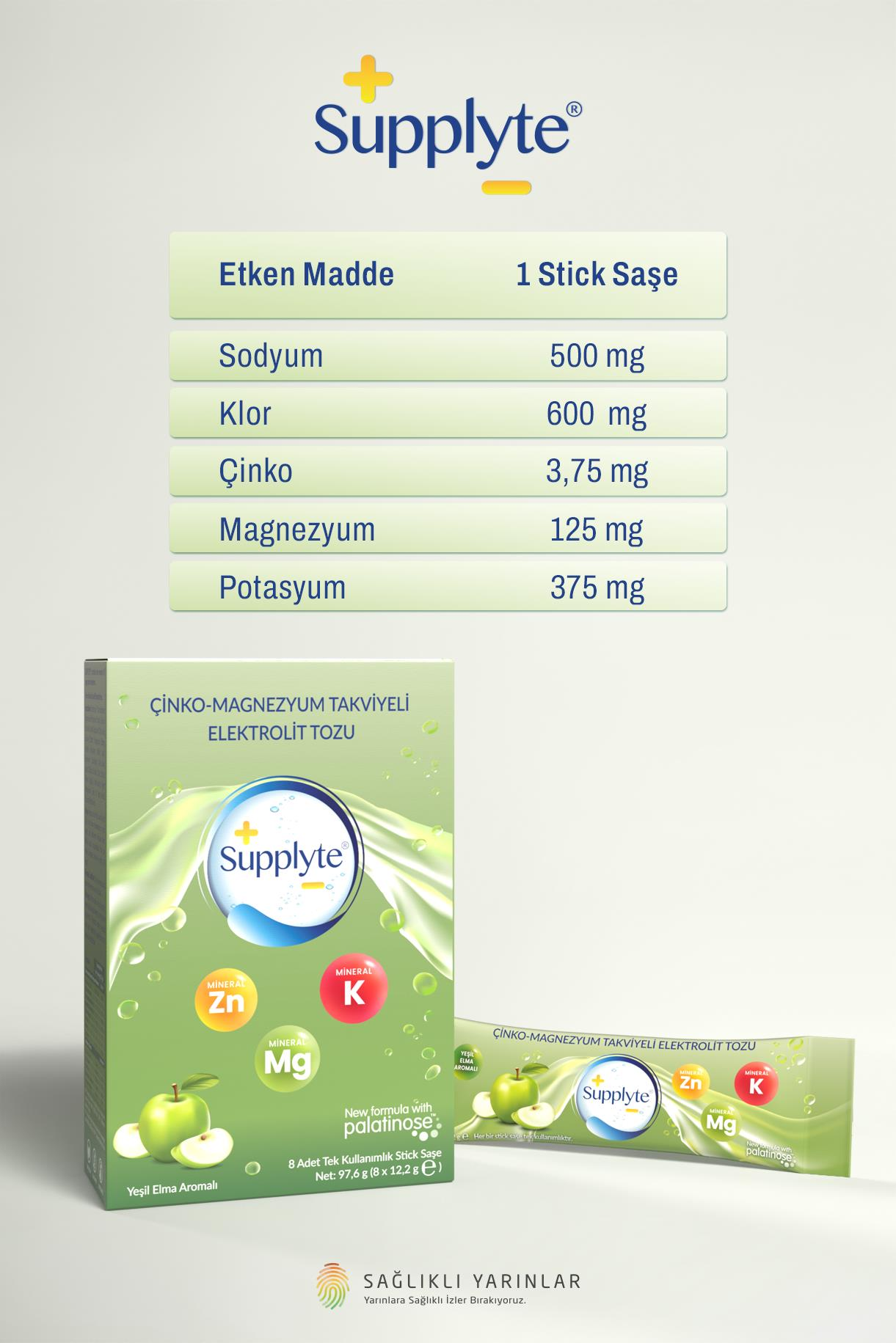 Supplyte Elma Aromalı Elektrolit Tozu 12 gr  8 adet