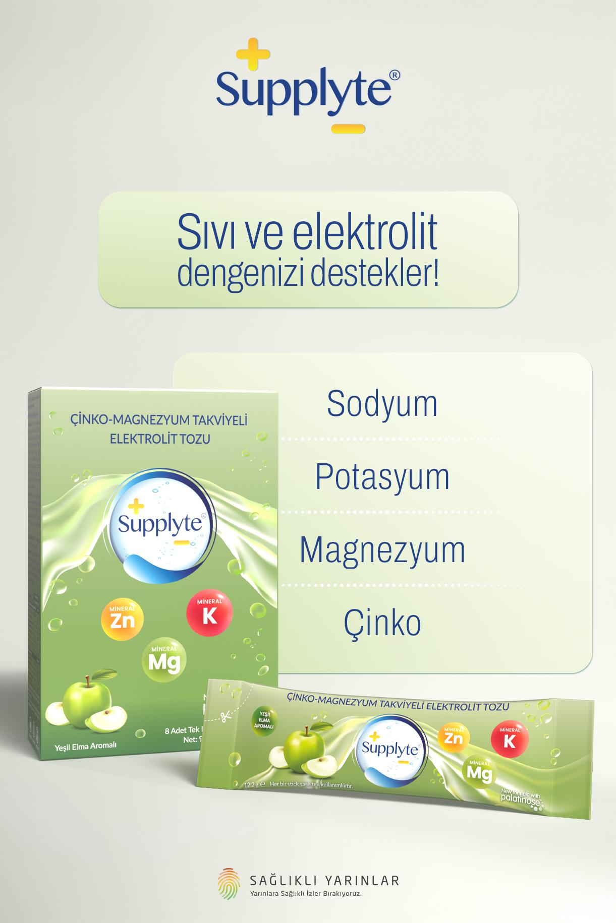 Supplyte Elma Aromalı Elektrolit Tozu 12 gr  8 adet