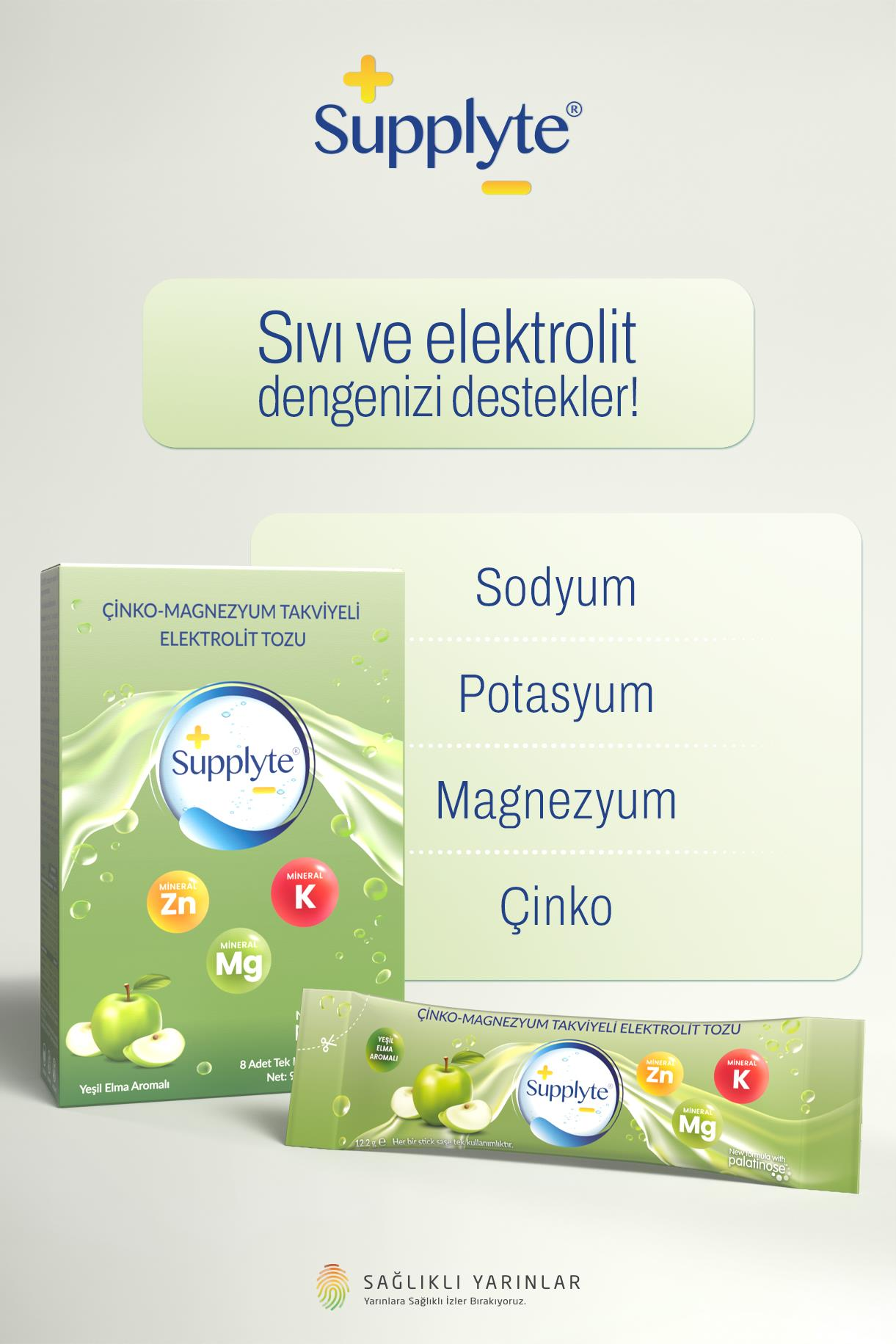 Supplyte Elma Aromalı Elektrolit Tozu 12 gr  8 adet