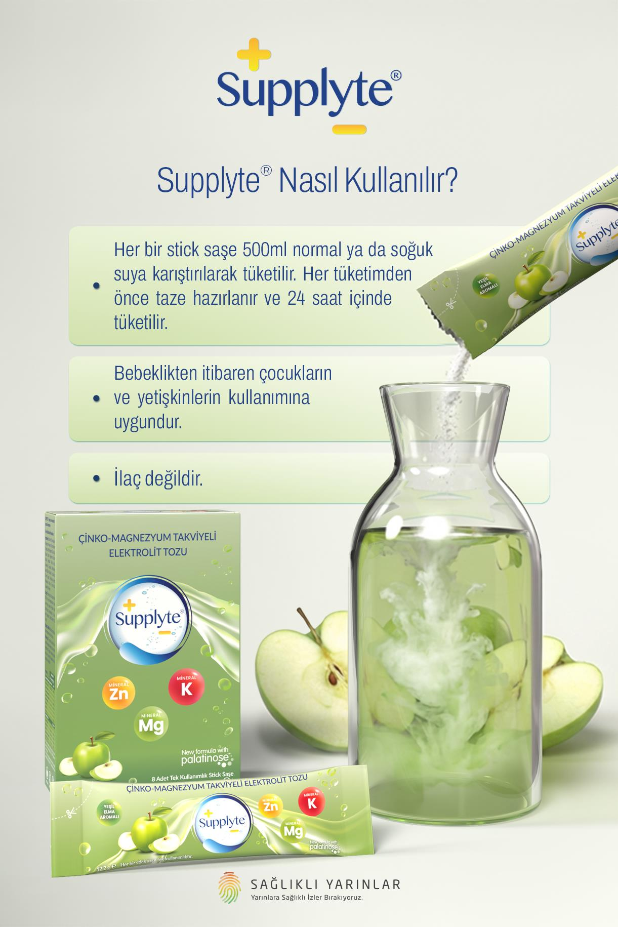 Supplyte Elma Aromalı Elektrolit Tozu 12 gr  8 adet