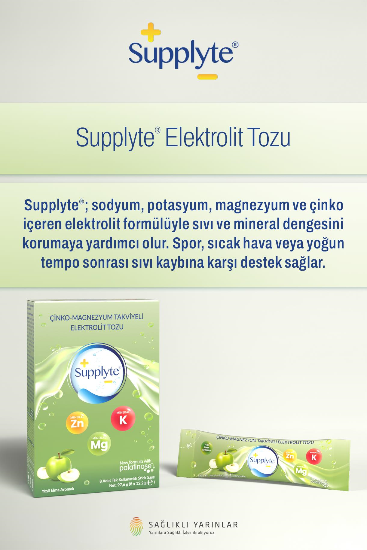 Supplyte Elma Aromalı Elektrolit Tozu 12 gr  8 adet