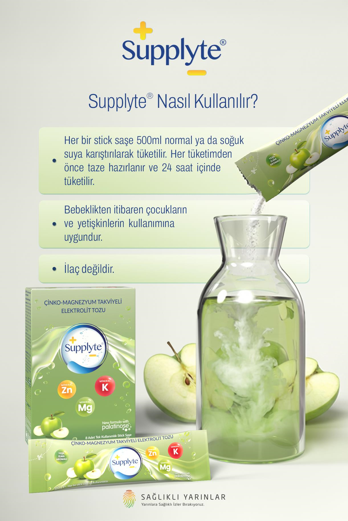 Supplyte Elma Aromalı Elektrolit Tozu 12 gr  8 adet