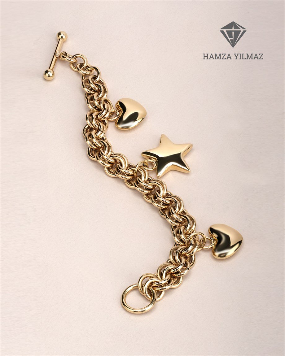 Cetaş Kalp ve Yıldız Figürlü Zincir Bileklik