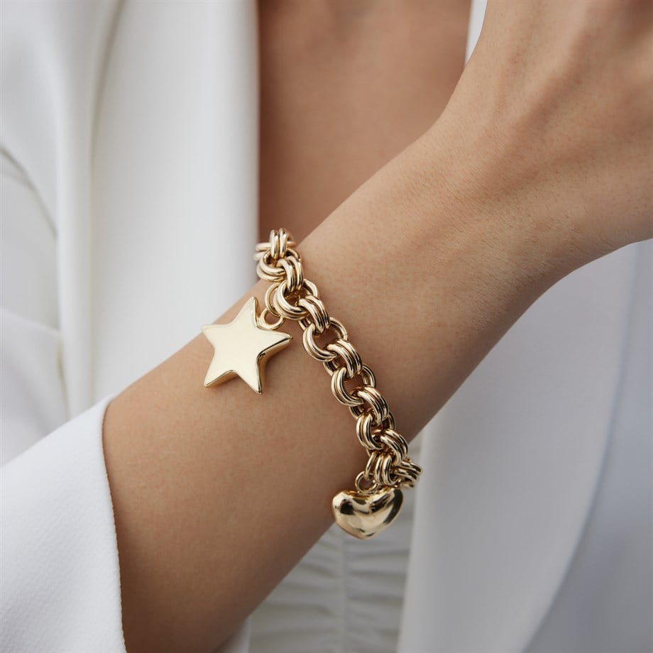 Cetaş Kalp ve Yıldız Figürlü Zincir Bileklik