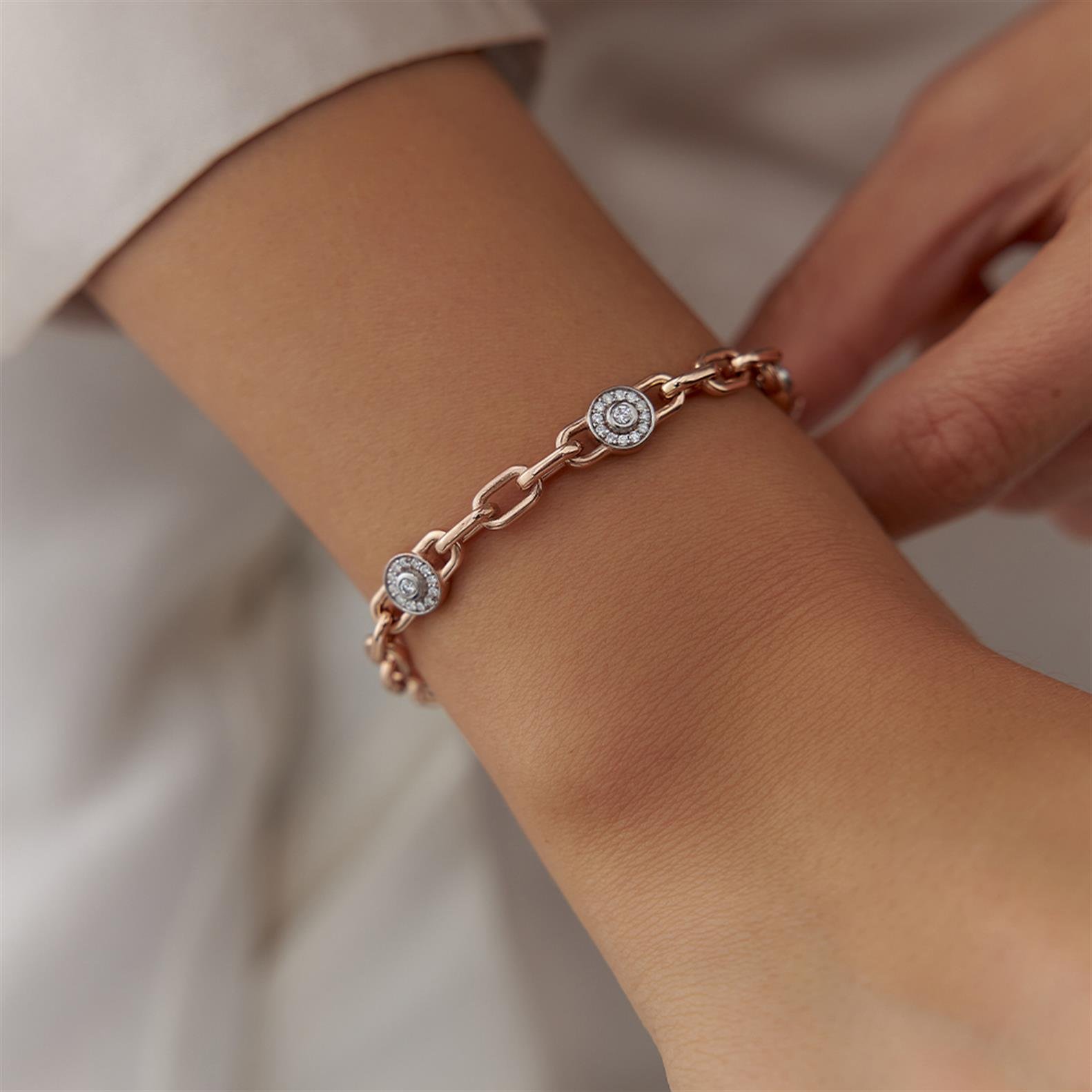 Chain Pırlanta Rose Altın Bileklik