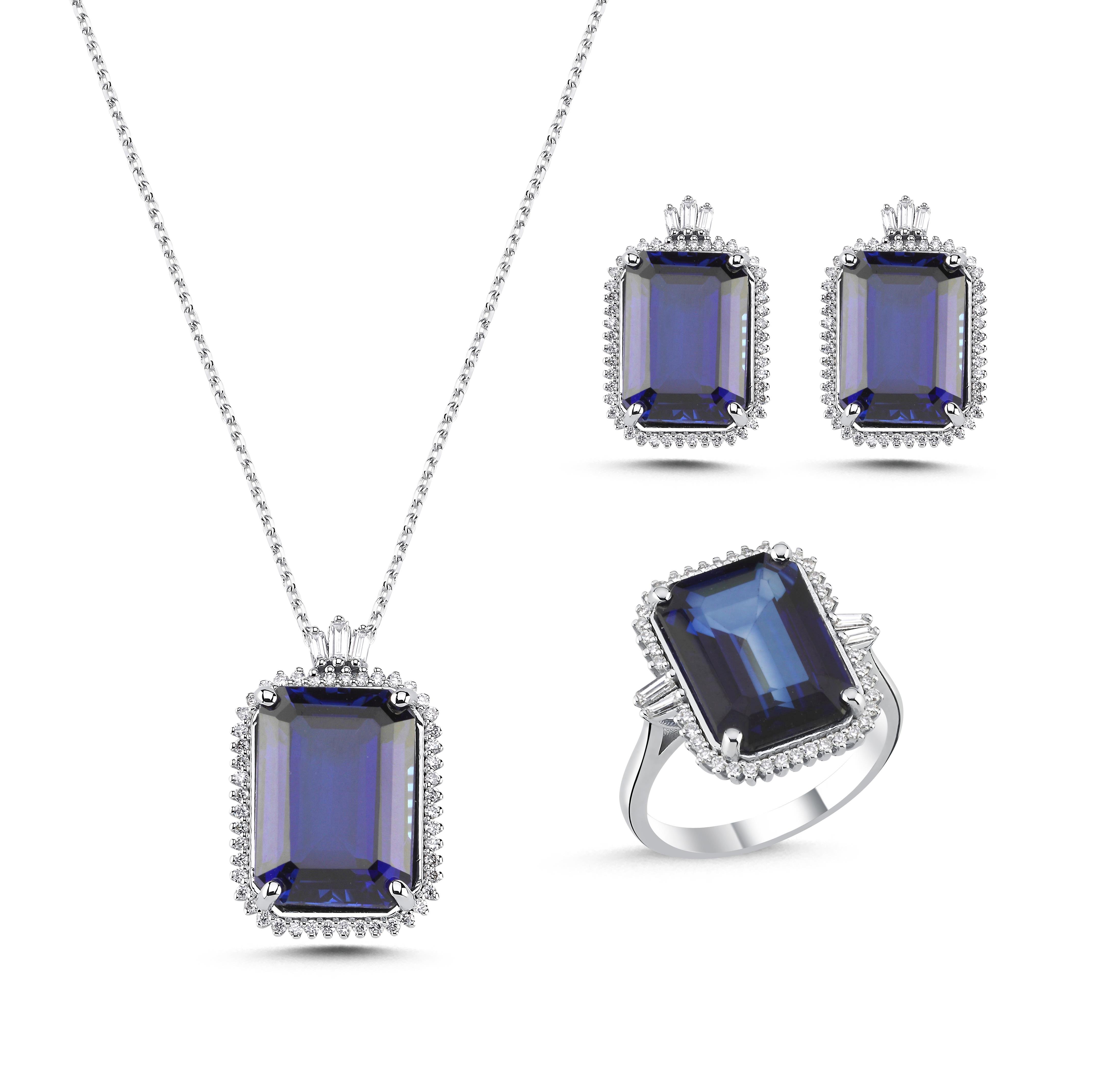 Emerald Kesim Safir Pırlanta Küpe