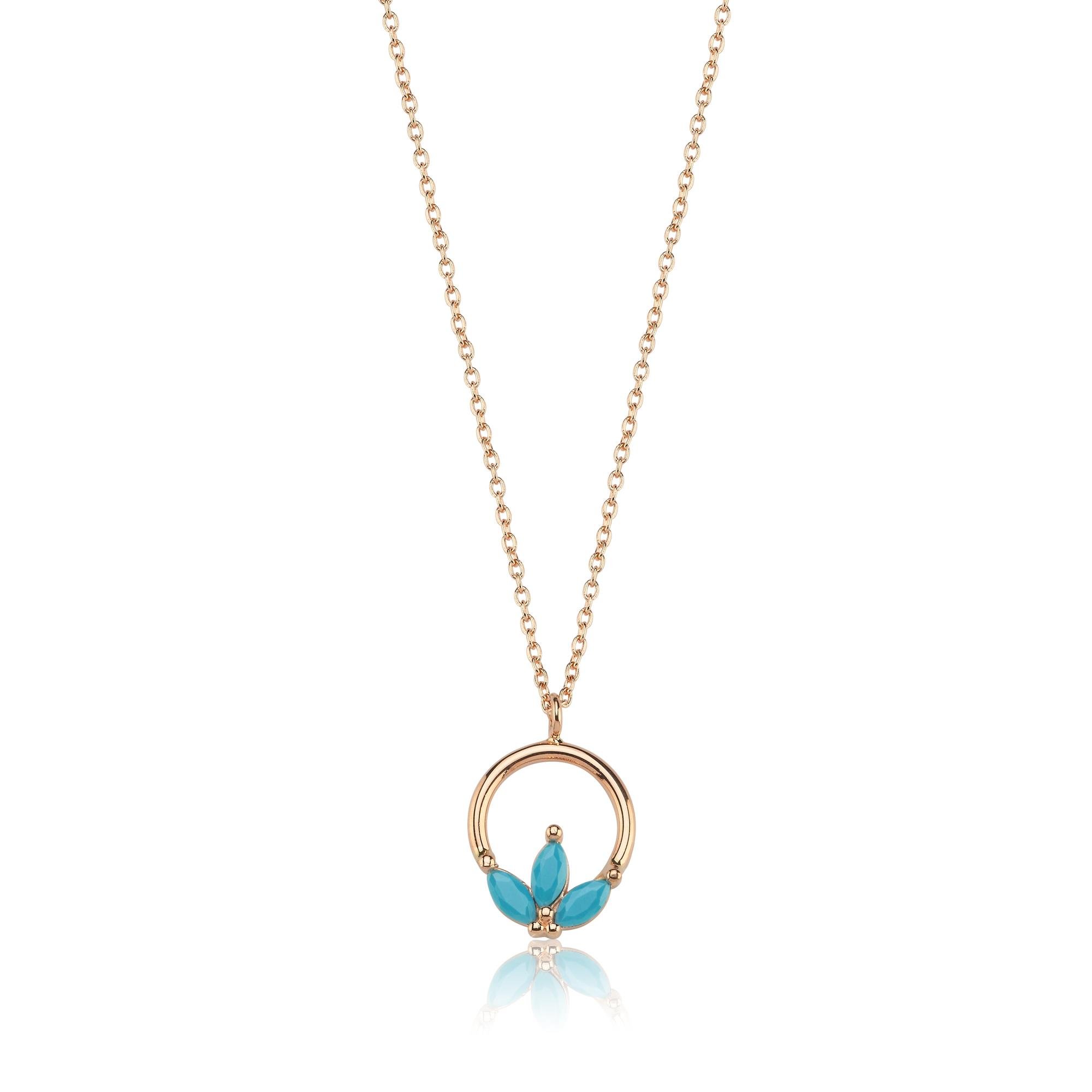 Firuze Lotus Motifli Minimal Kolye