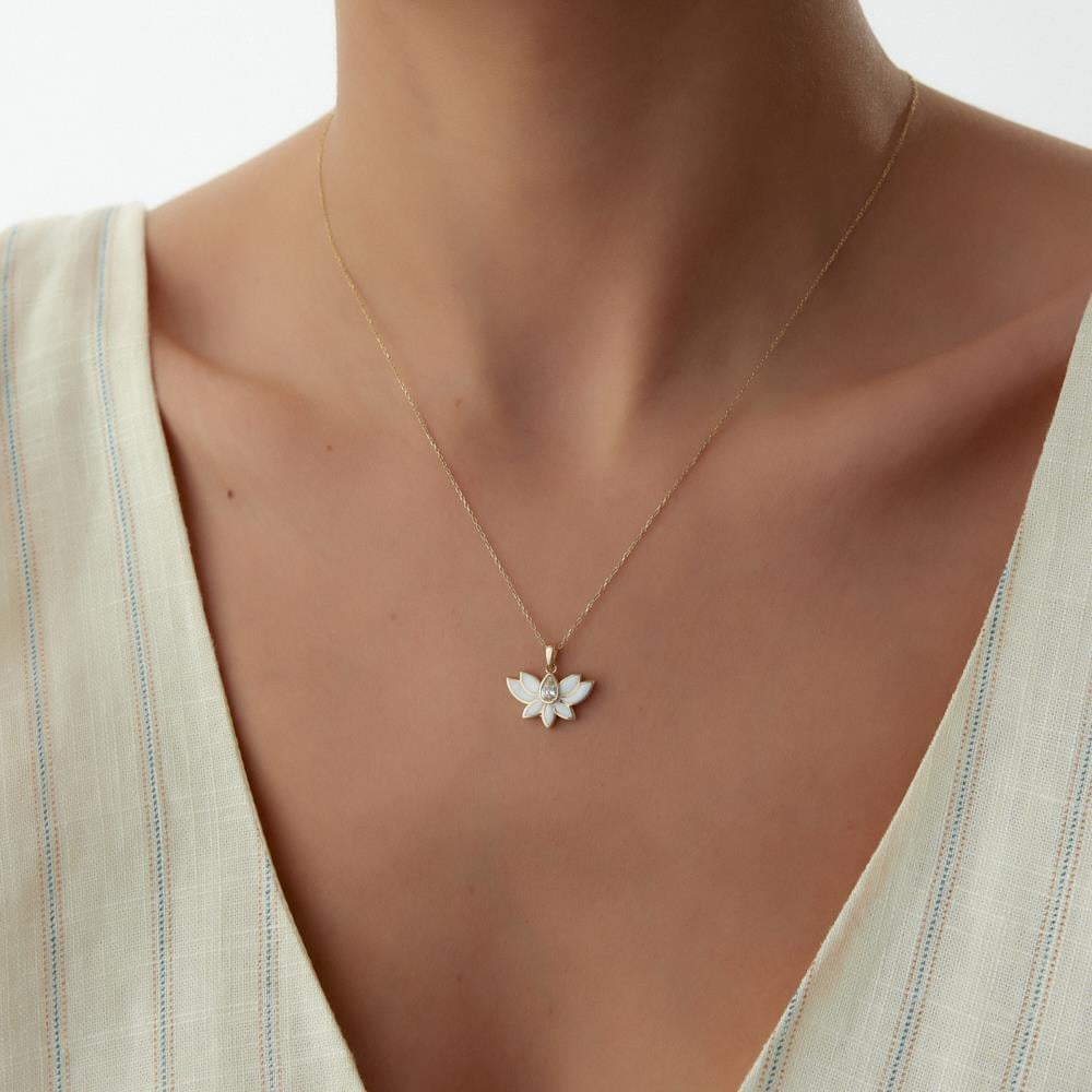Mineli Lotus Altın Kolye