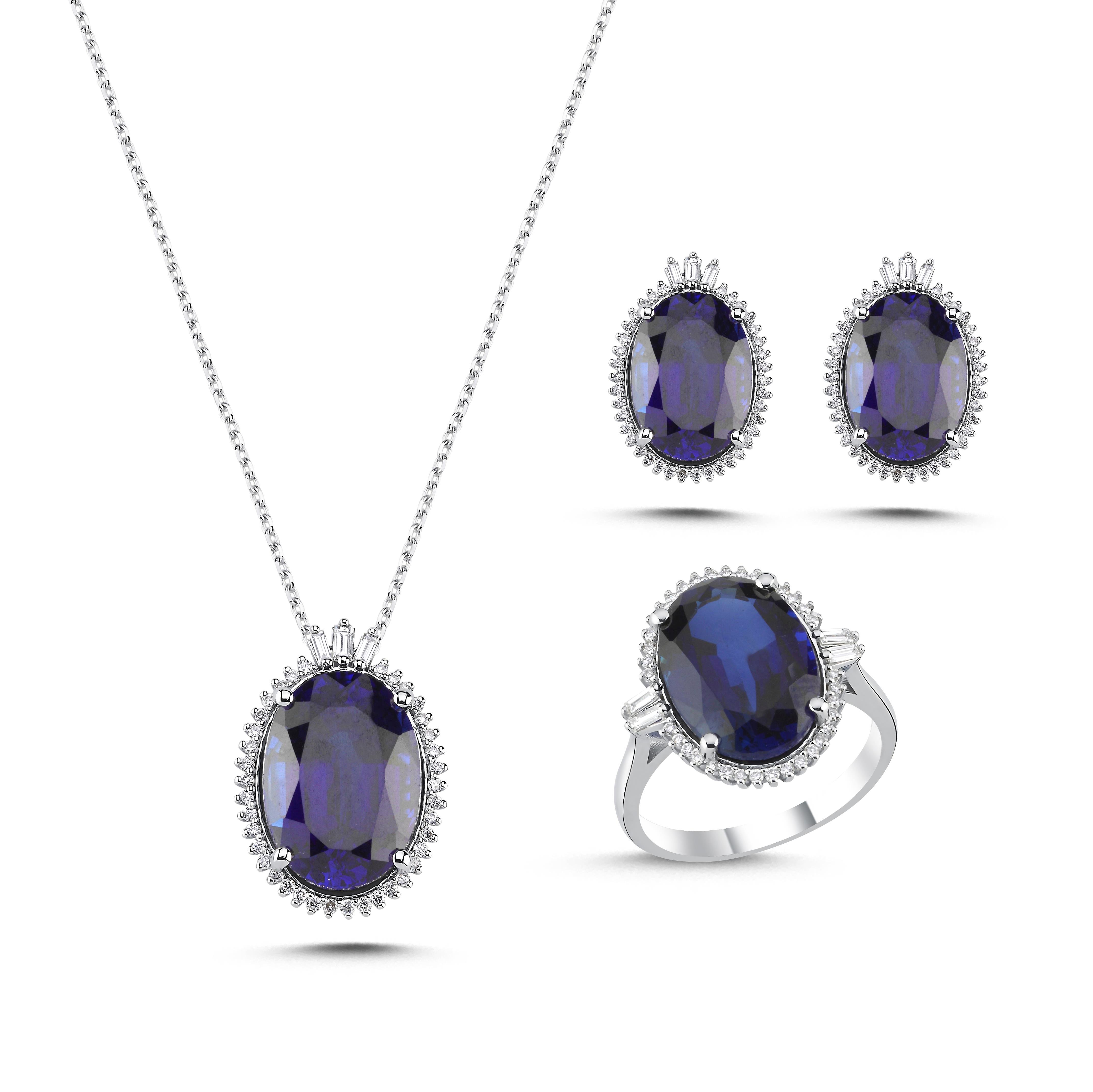 Oval Safir Pırlanta Kolye 