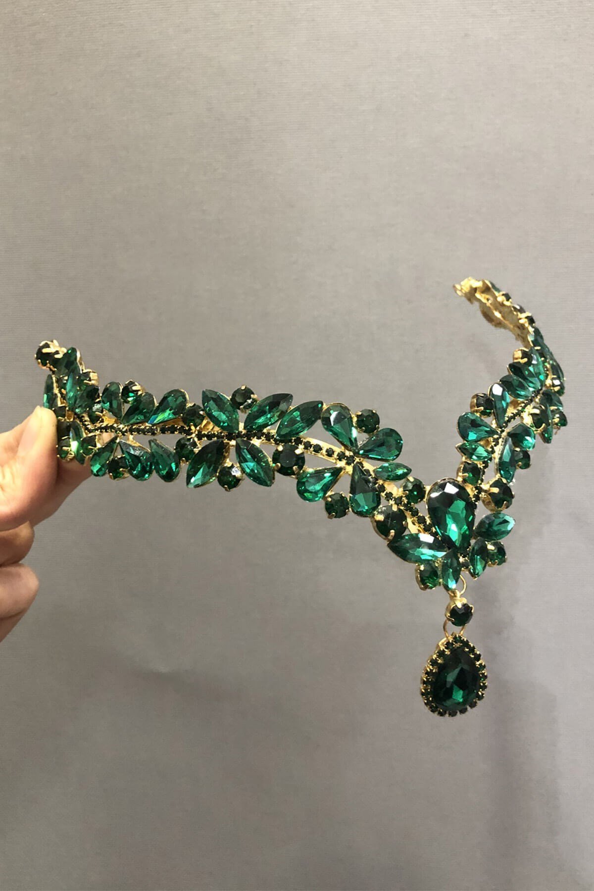 Alhena Model Yeşil Gold Alınlık Saç Aksesuarı