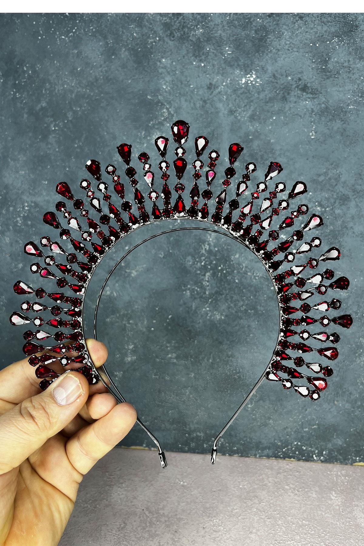 Bordo Ayas Yüksek Parti Gelin Kına Tacı