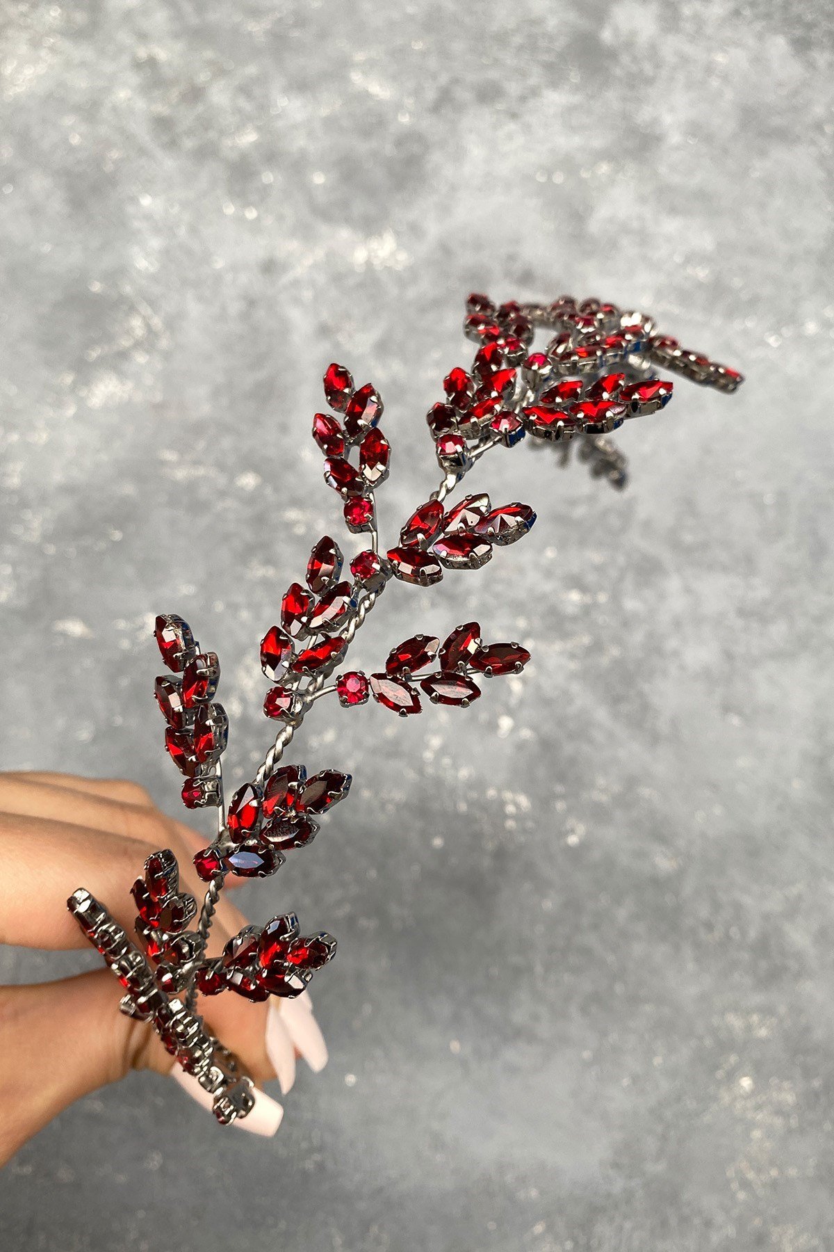 Bordo Beril Yaprak Motifli Gelin Kına Tacı Saç Aksesuarı