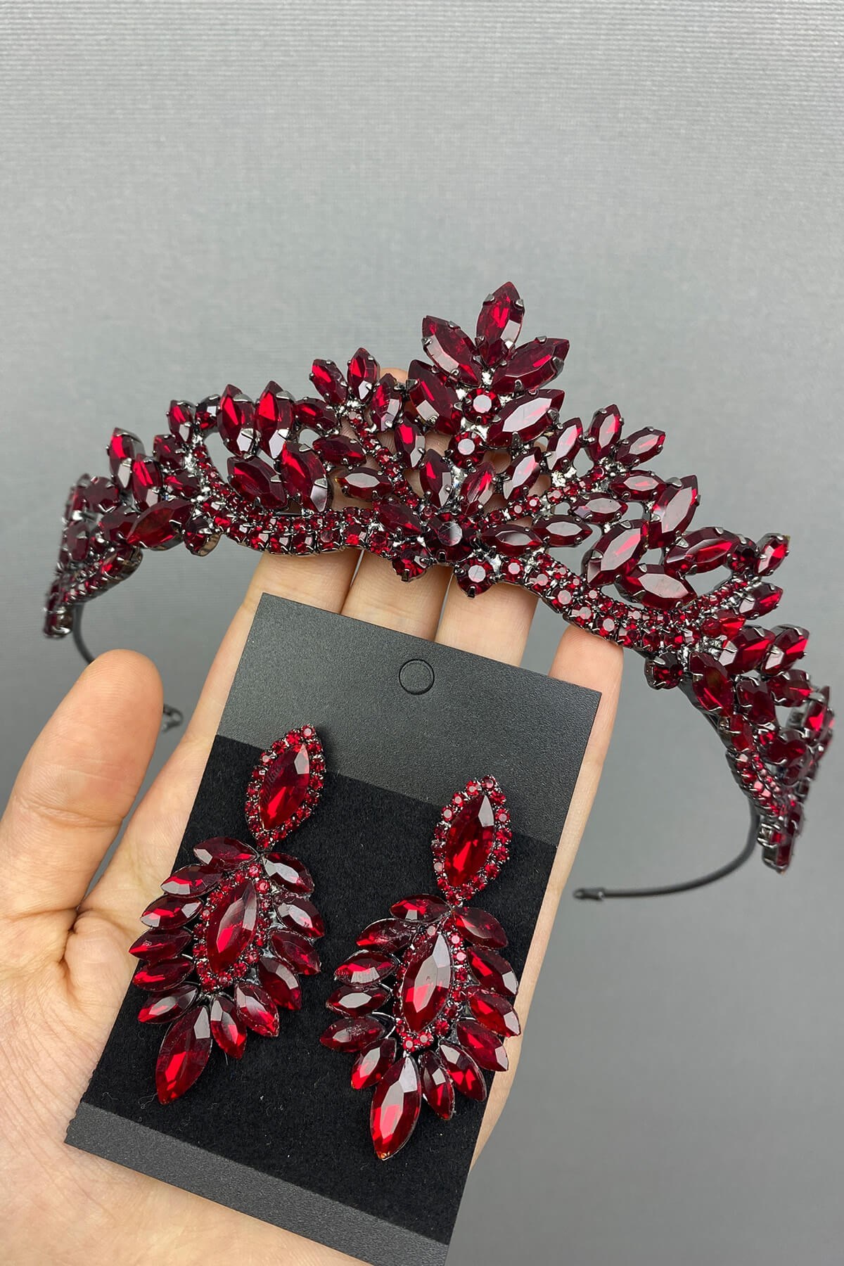 Bordo Berlin Model Gelin Kına Tac ve Küpe