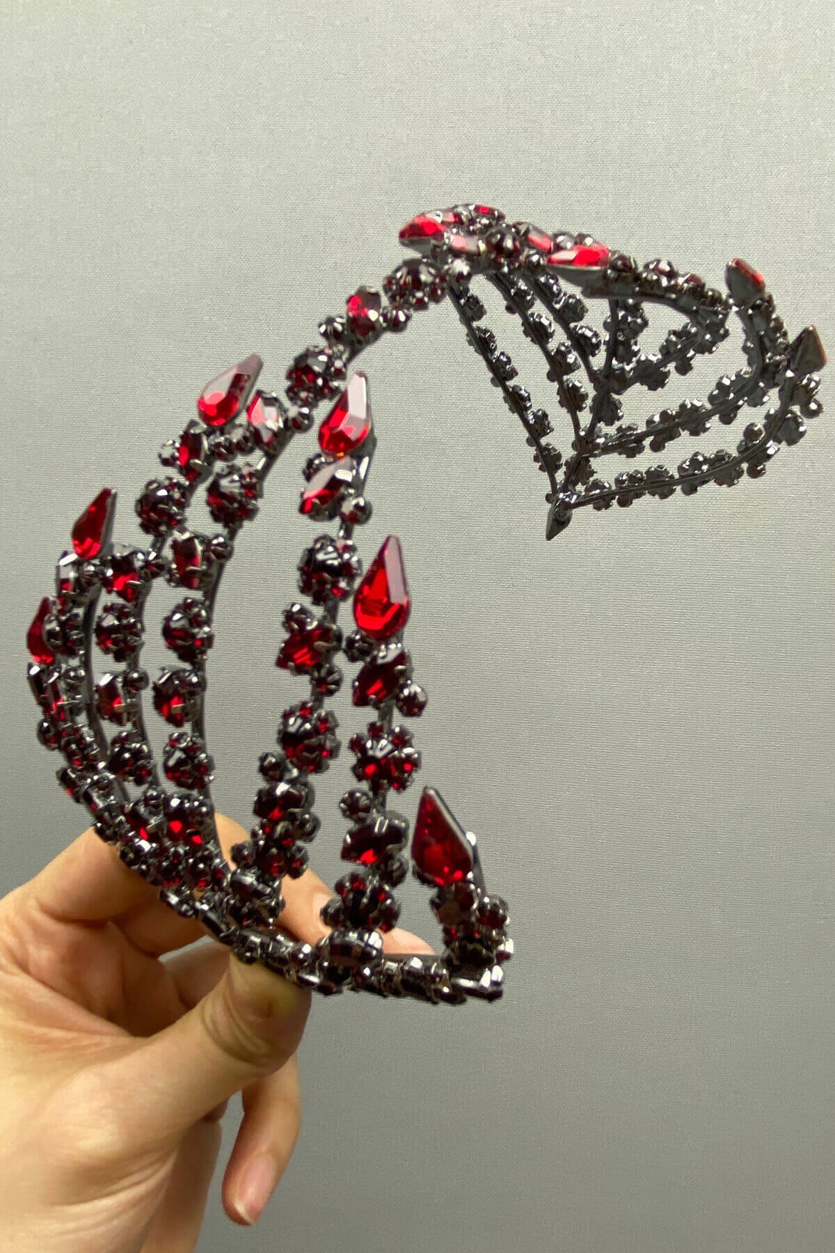 Bordo Çift Taraflı Helen Saç Aksesuarı Gelin Tacı