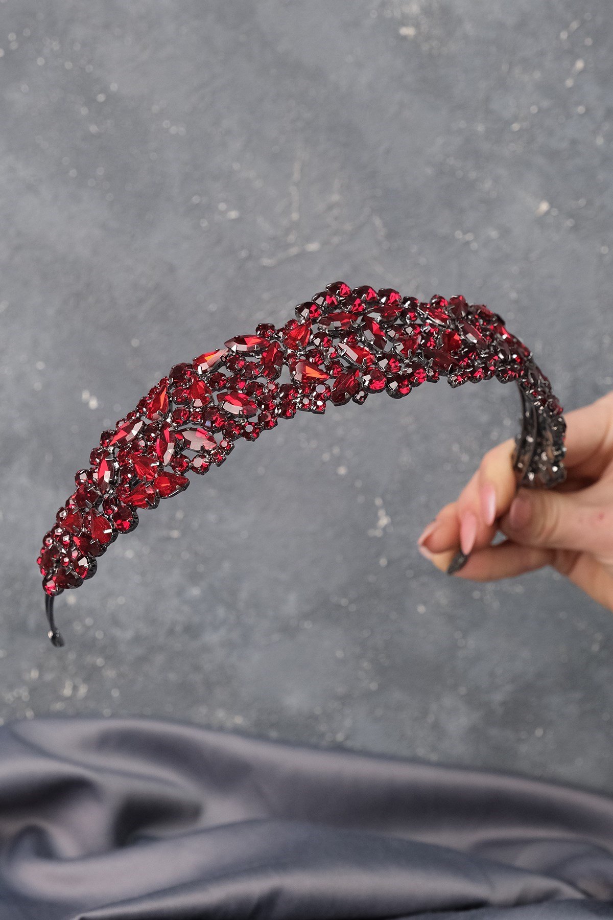 Bordo Ela Band Model Gelin Tacı Saç Aksesuarı