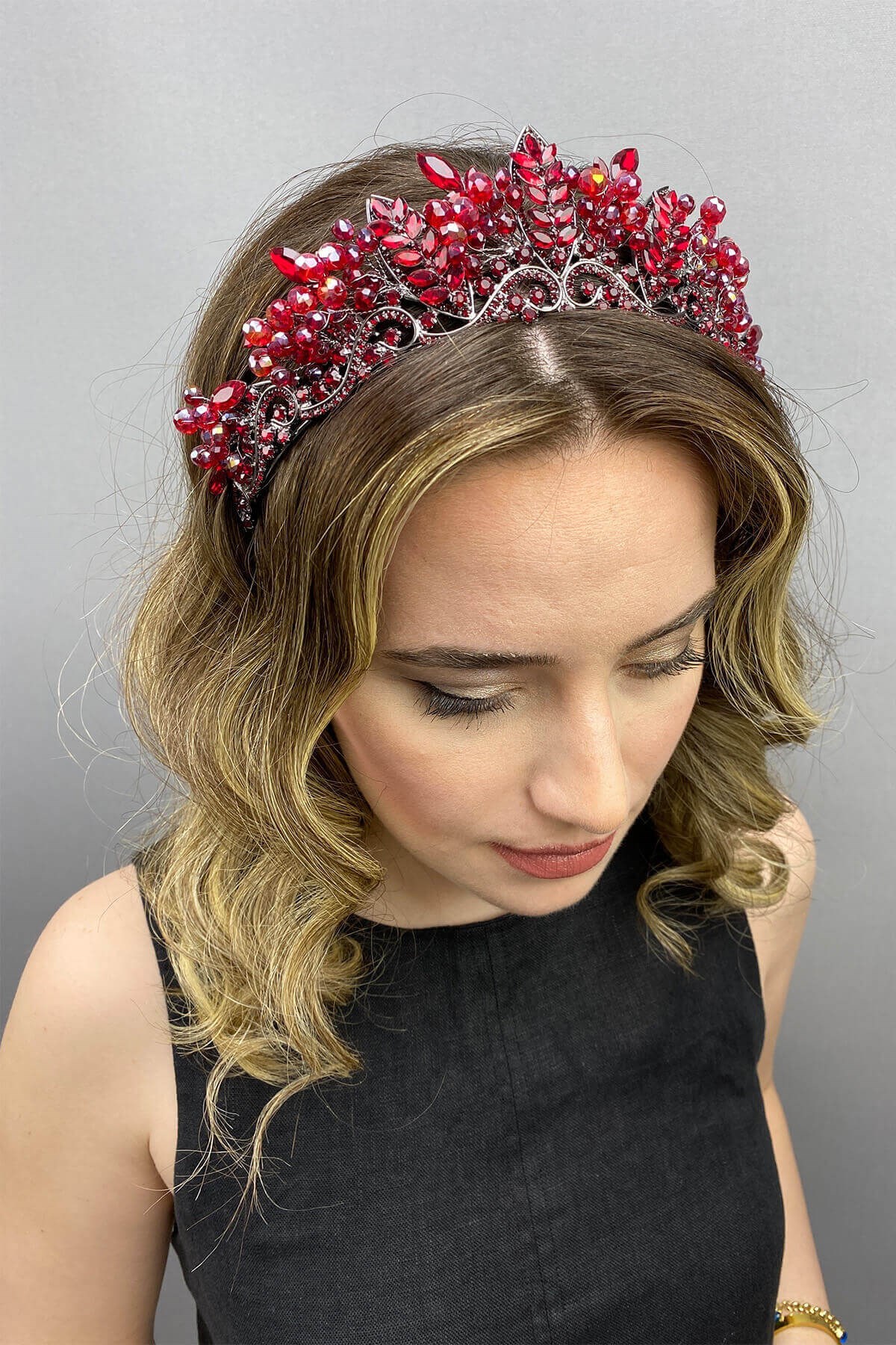 Bordo Rengi Reyna Model Gelin Kına Tacı