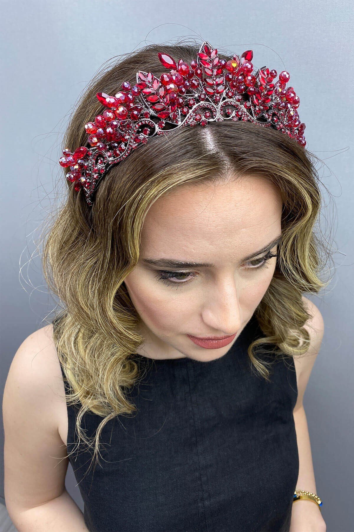 Bordo Rengi Reyna Model Gelin Kına Tacı