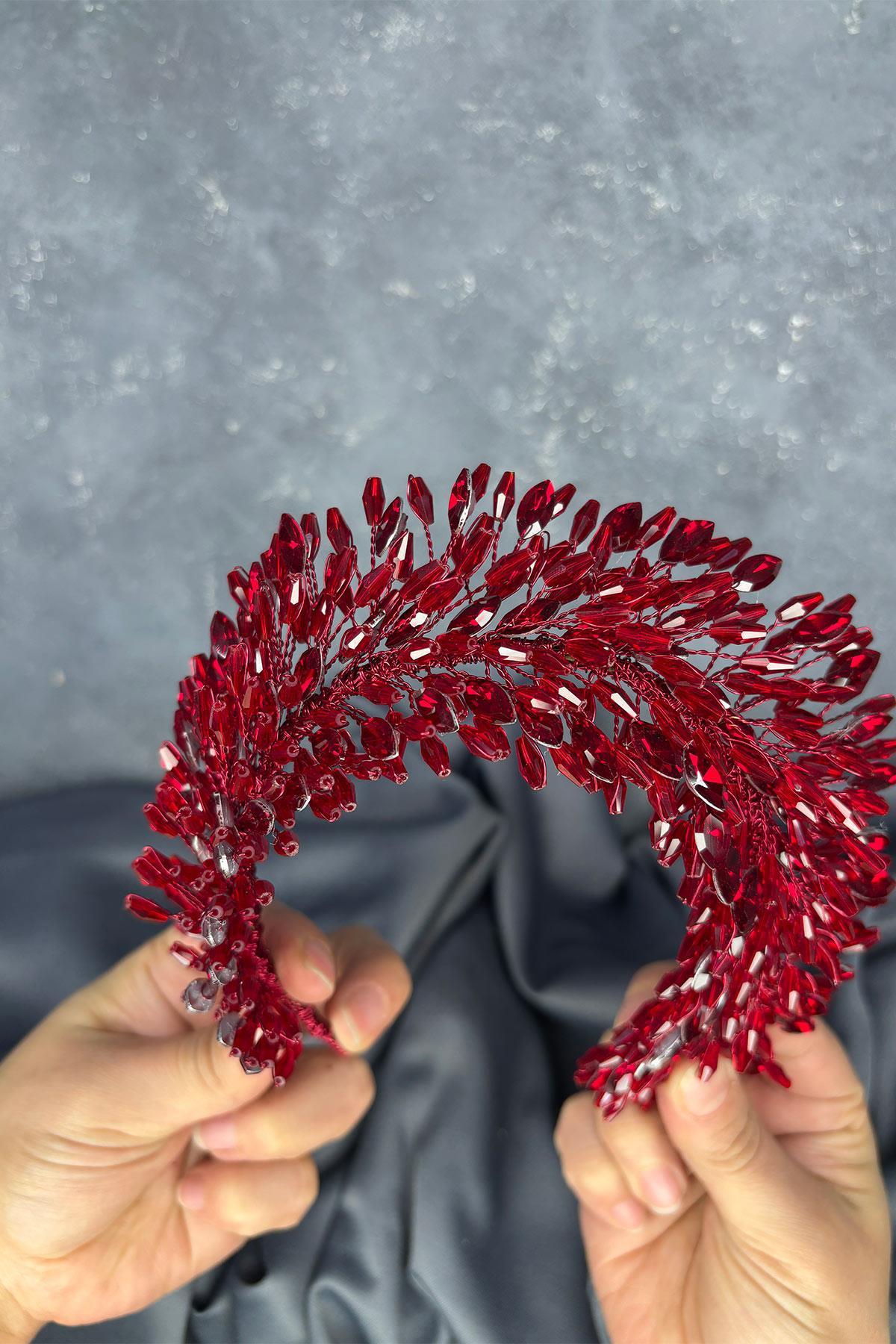 Bordo Salba Gelin Kına Tacı Ve Saç Türban Aksesuarı