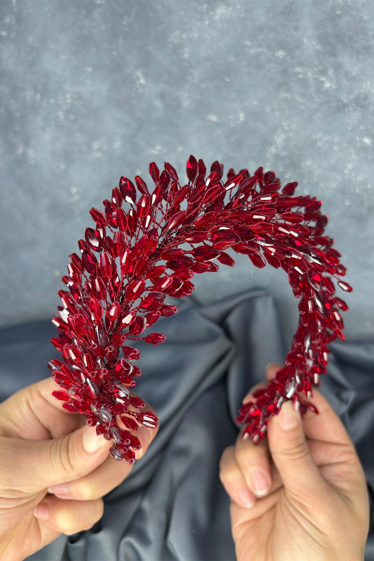 Bordo Salba Gelin Kına Tacı Ve Saç Türban Aksesuarı