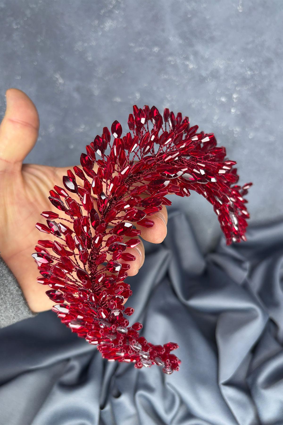 Bordo Salba Gelin Kına Tacı Ve Saç Türban Aksesuarı