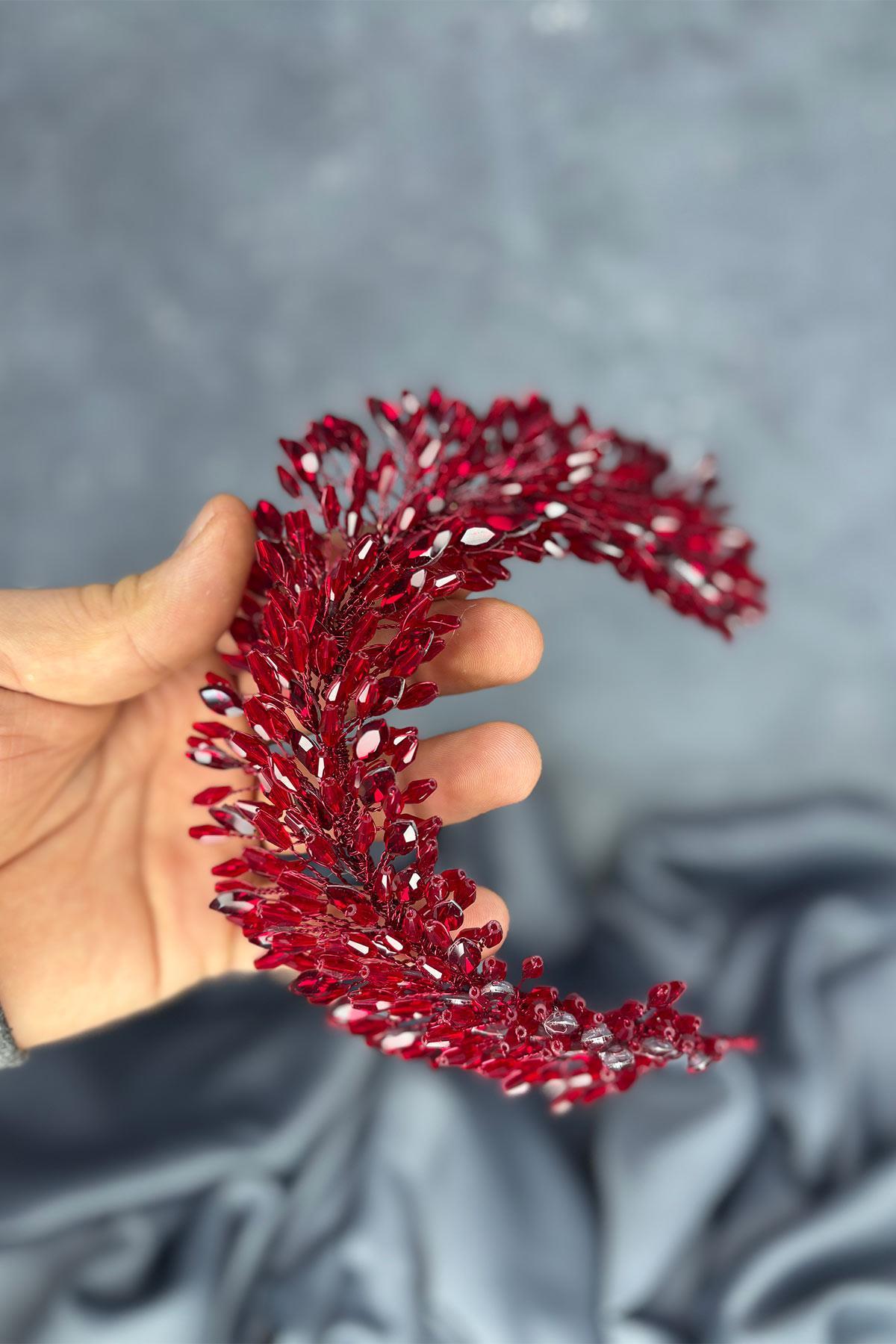 Bordo Salba Gelin Kına Tacı Ve Saç Türban Aksesuarı