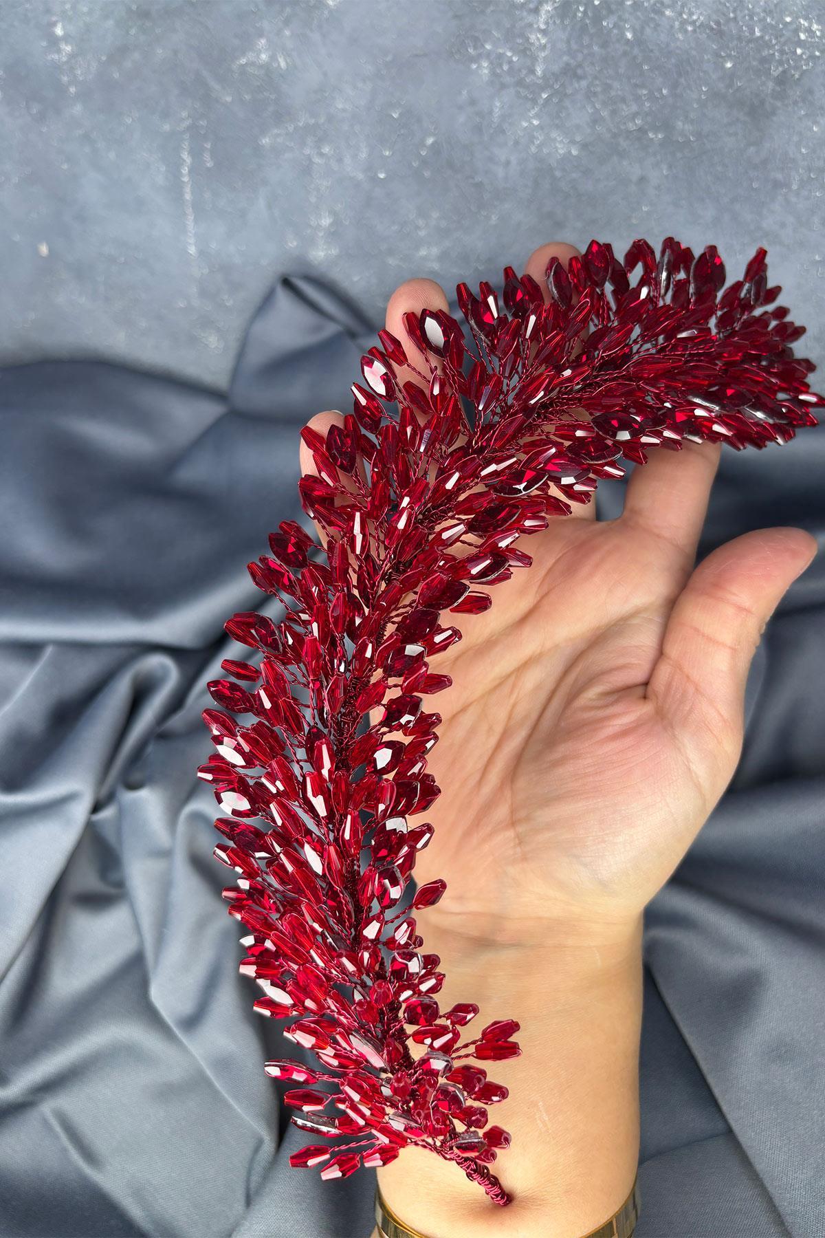 Bordo Salba Gelin Kına Tacı Ve Saç Türban Aksesuarı