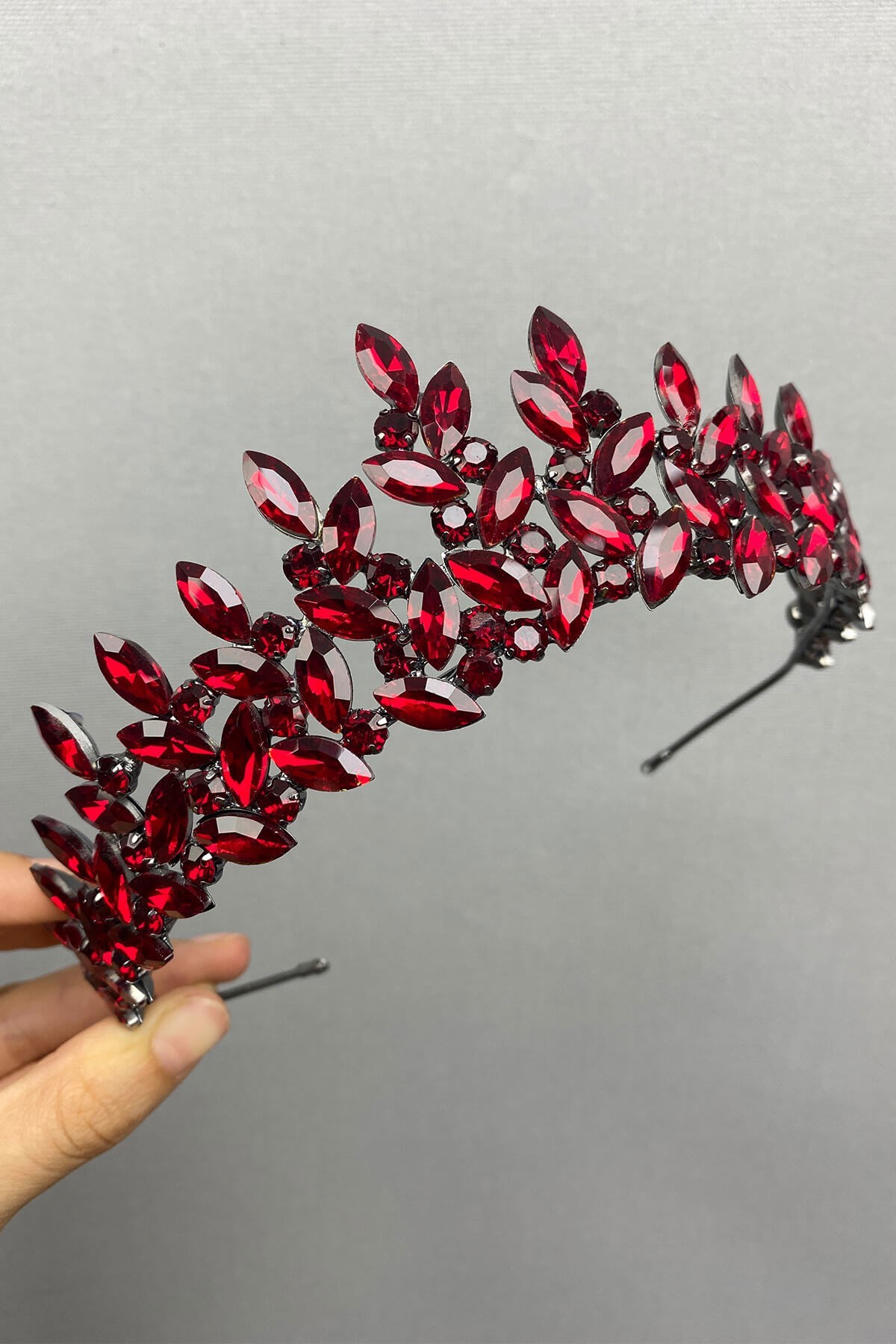 Bordo Subra Model Gelin Kına Tacı ve Küpesi