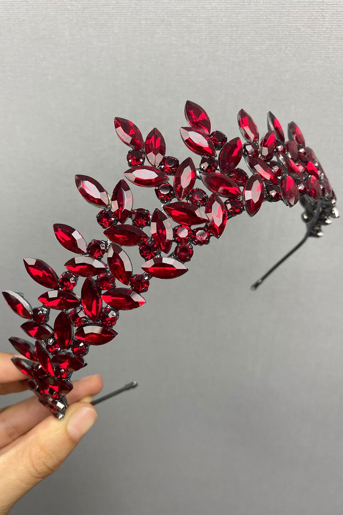 Bordo Subra Model Gelin Kına Tacı ve Küpesi