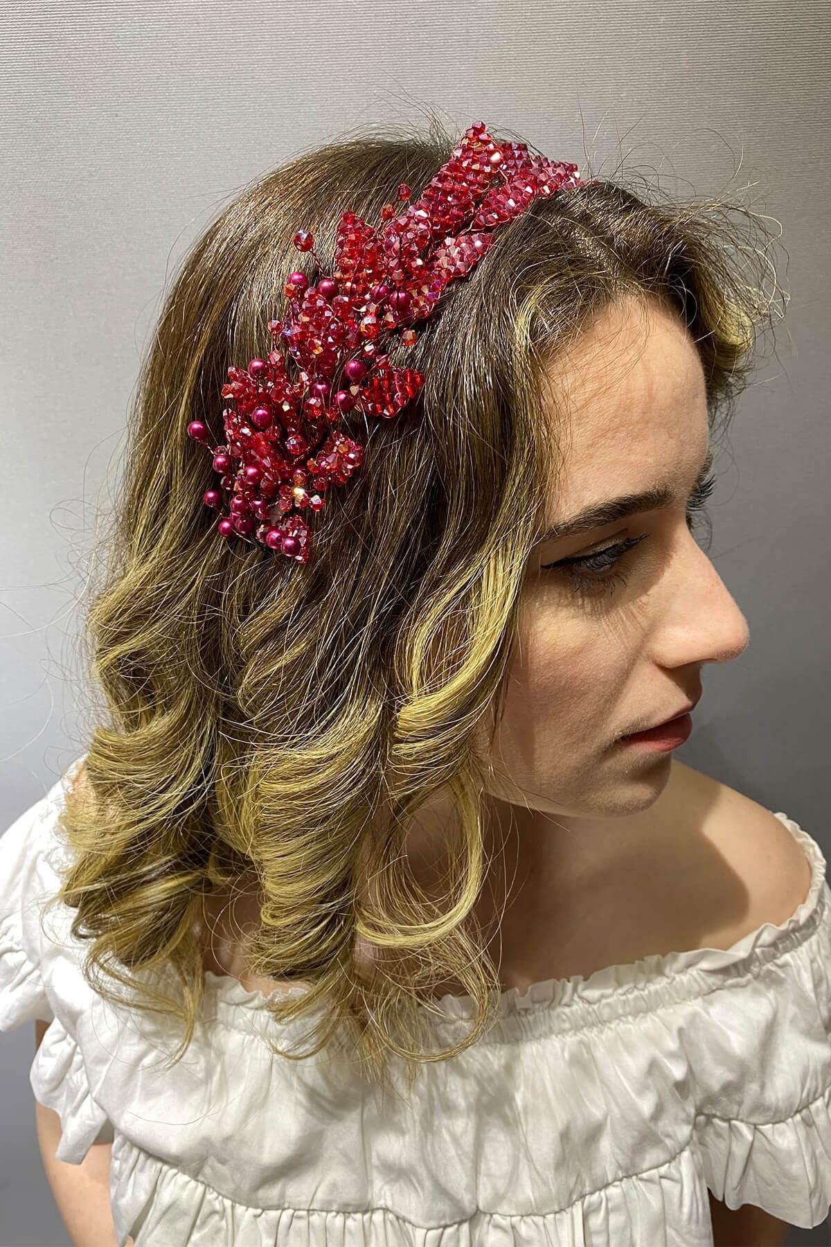 Bordo Yaprak Model Boncuklu Saç ve Türban Aksesuarı