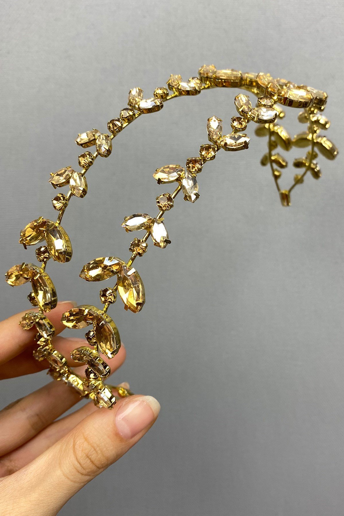 Gold Renk Alfa Kına Gelin Tacı