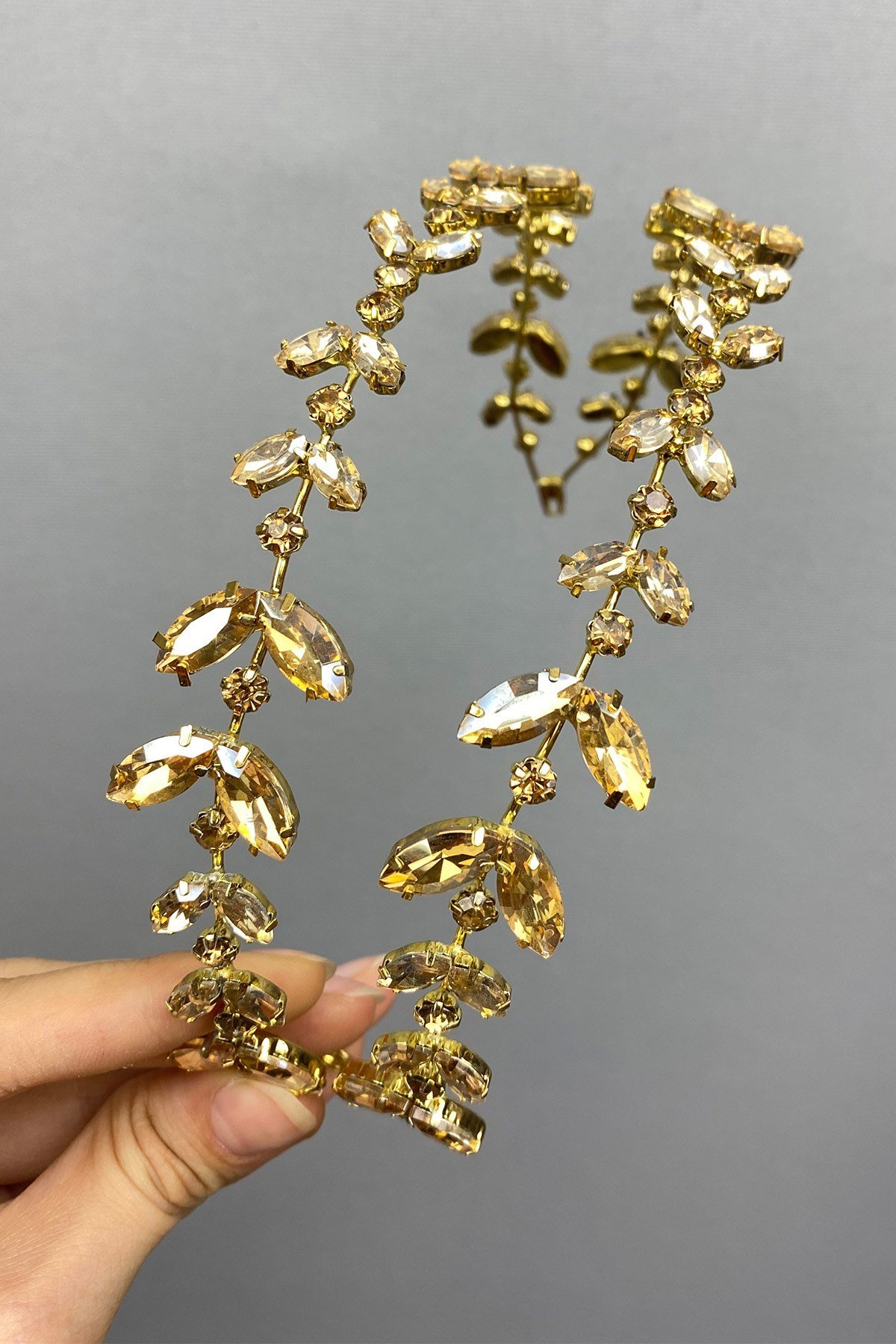 Gold Renk Alfa Kına Gelin Tacı
