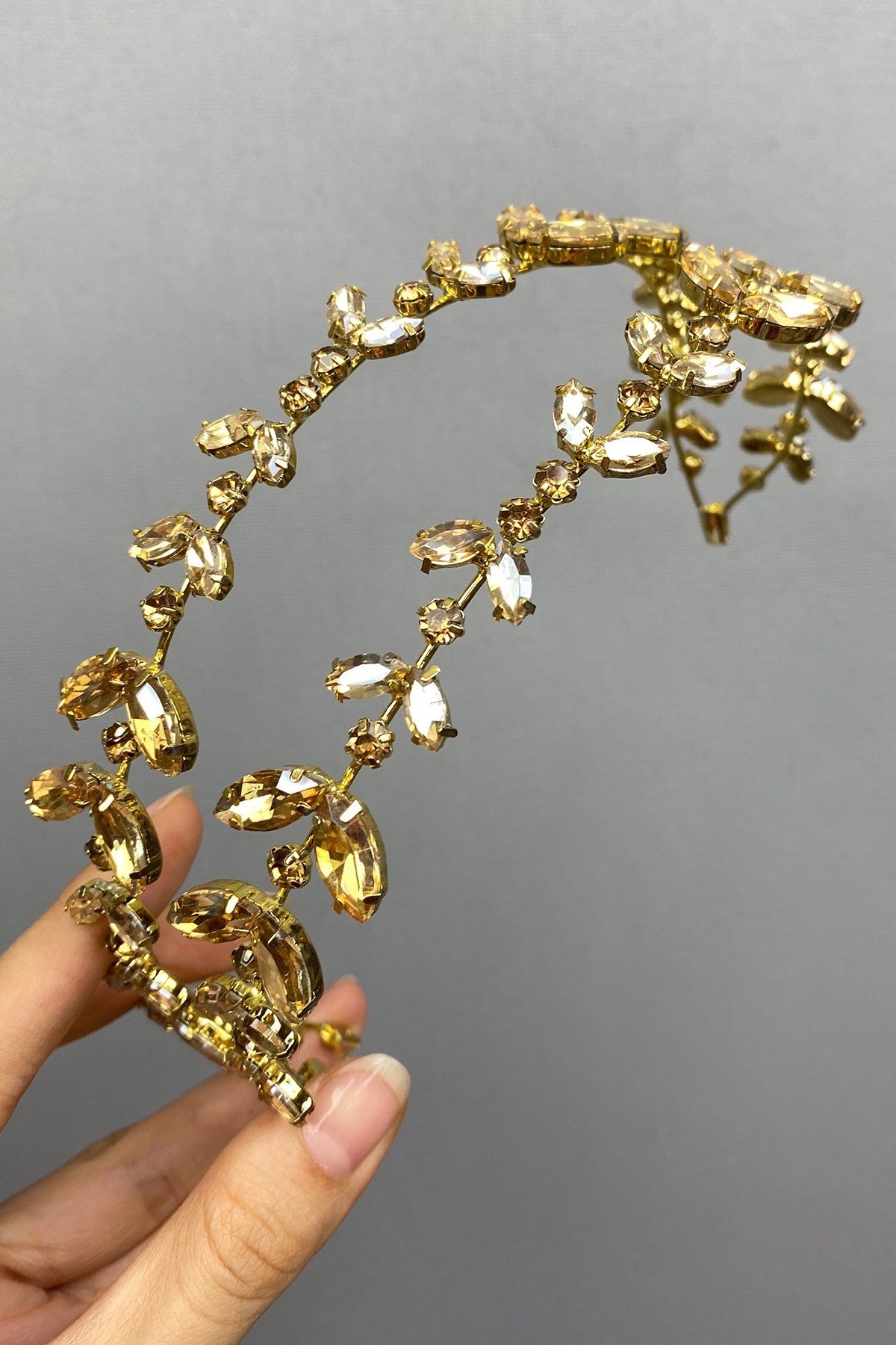 Gold Renk Alfa Kına Gelin Tacı