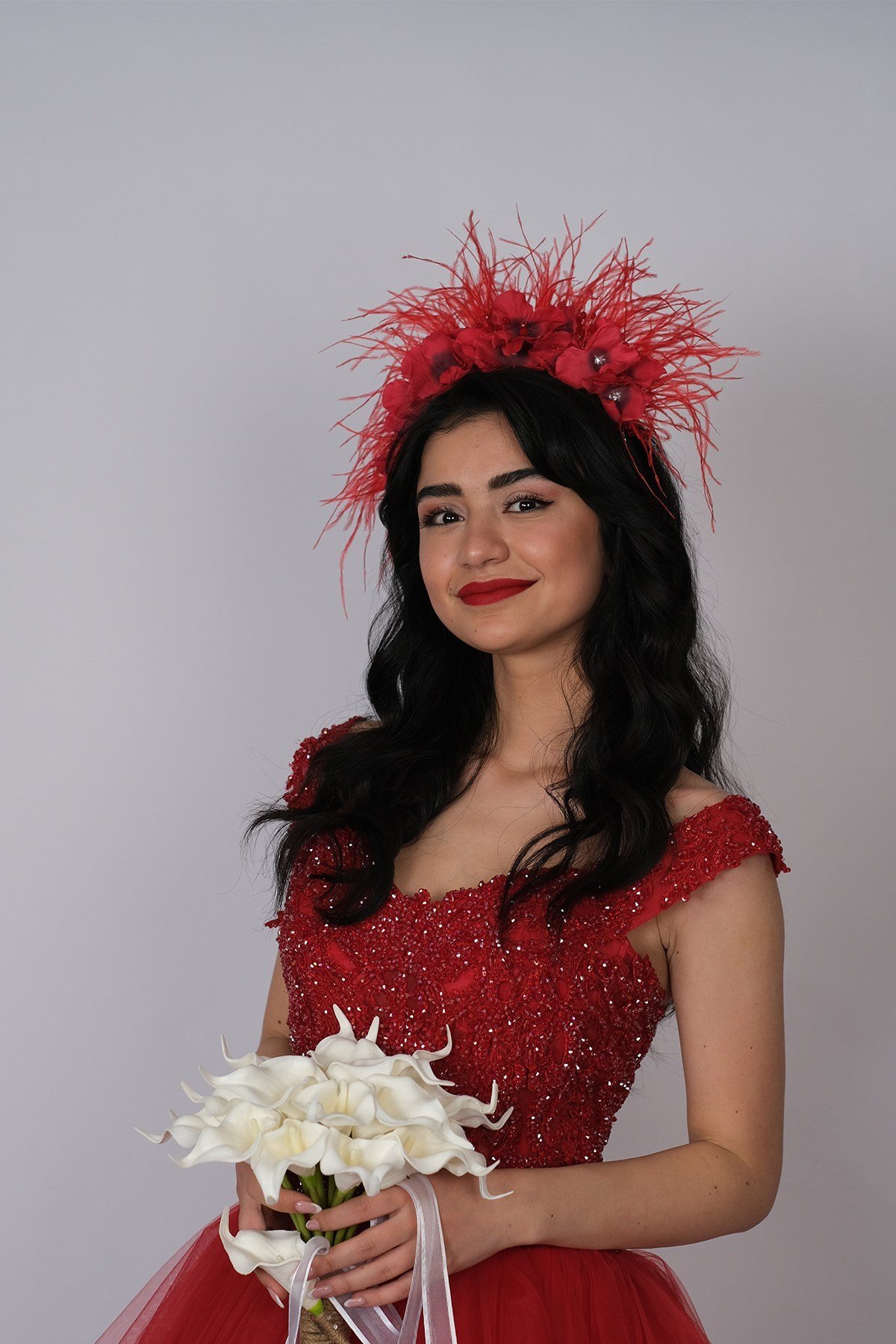 Ortancalı Taşlı Tüylü Tasarım Gelin Kına Tacı