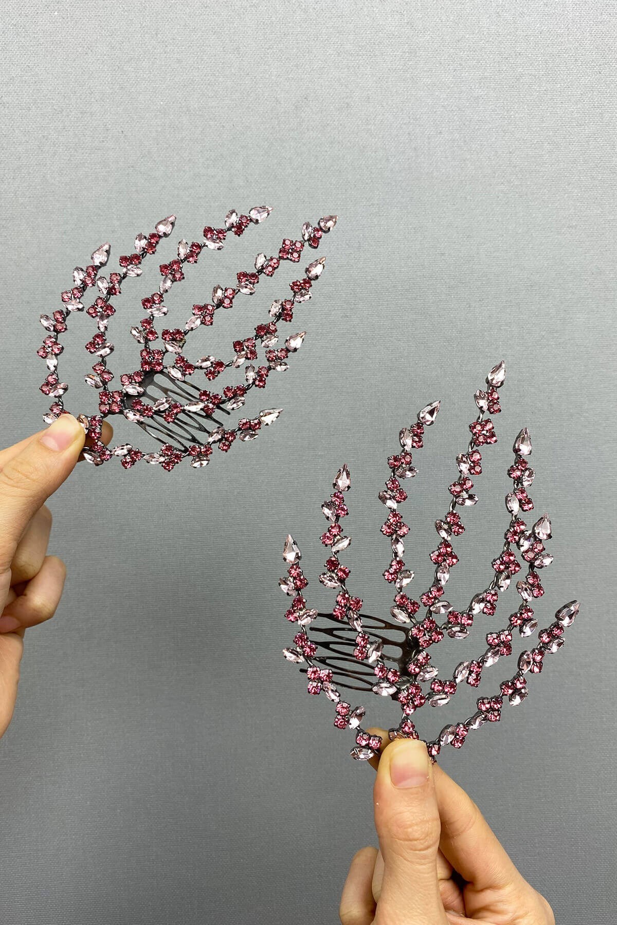 Pembe Çift Taraflı Yaprak Desenli Saç Aksesuarı Kına Tacı