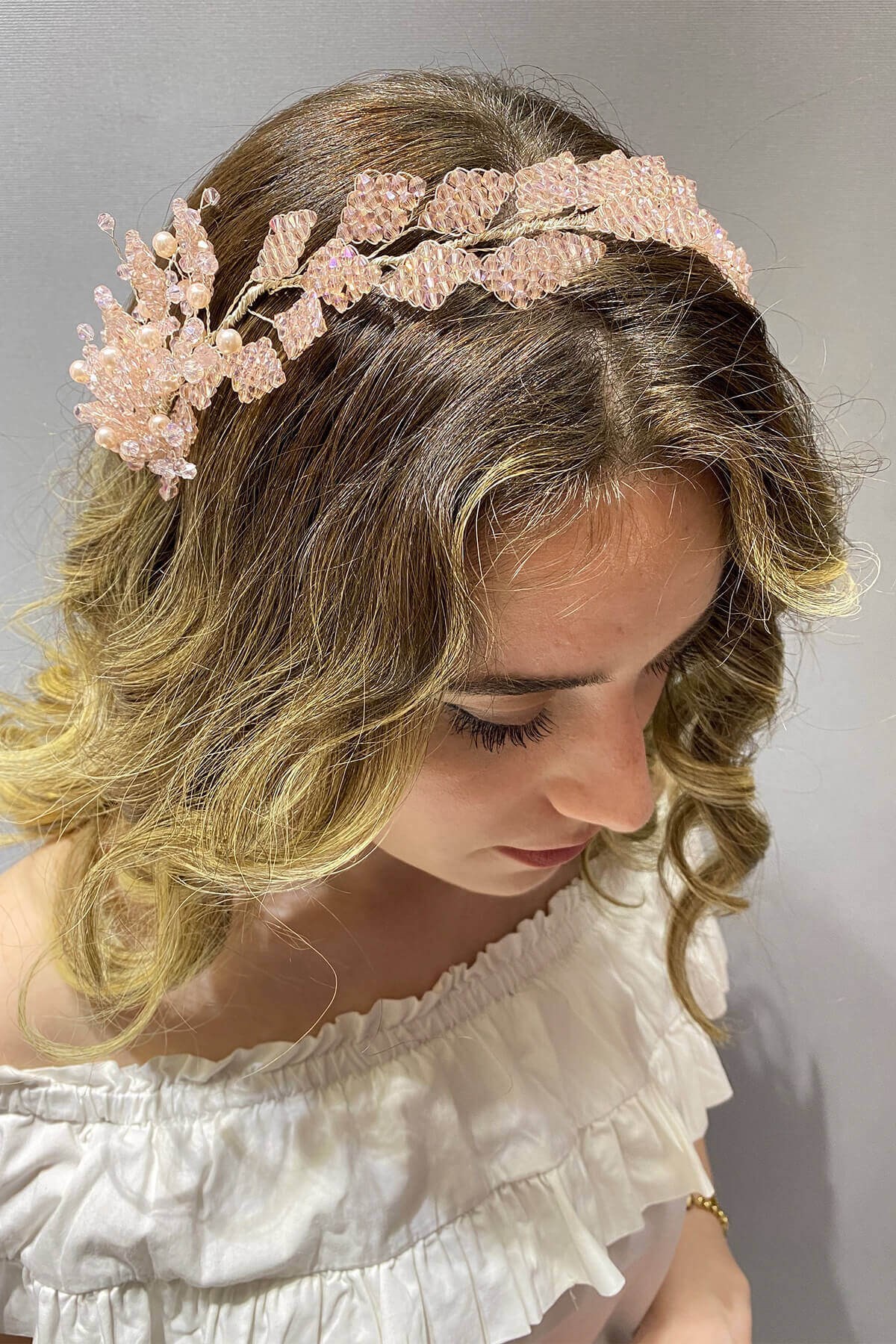 Pudra Yaprak Model Boncuklu Saç ve Türban Aksesuarı