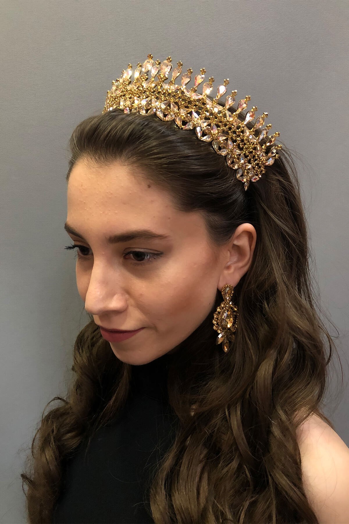 Sultan Model Bal Rengi Gelin Kına Tacı ve Küpesi